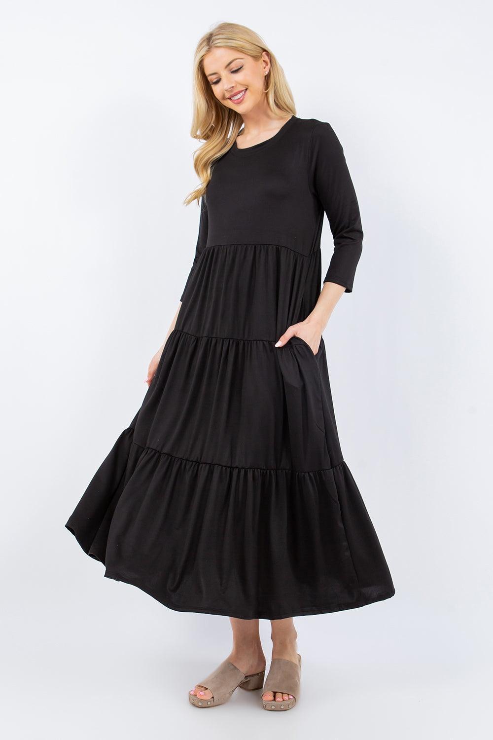Celeste Full Size Tiered Midi Dress with Pockets - ClubOn