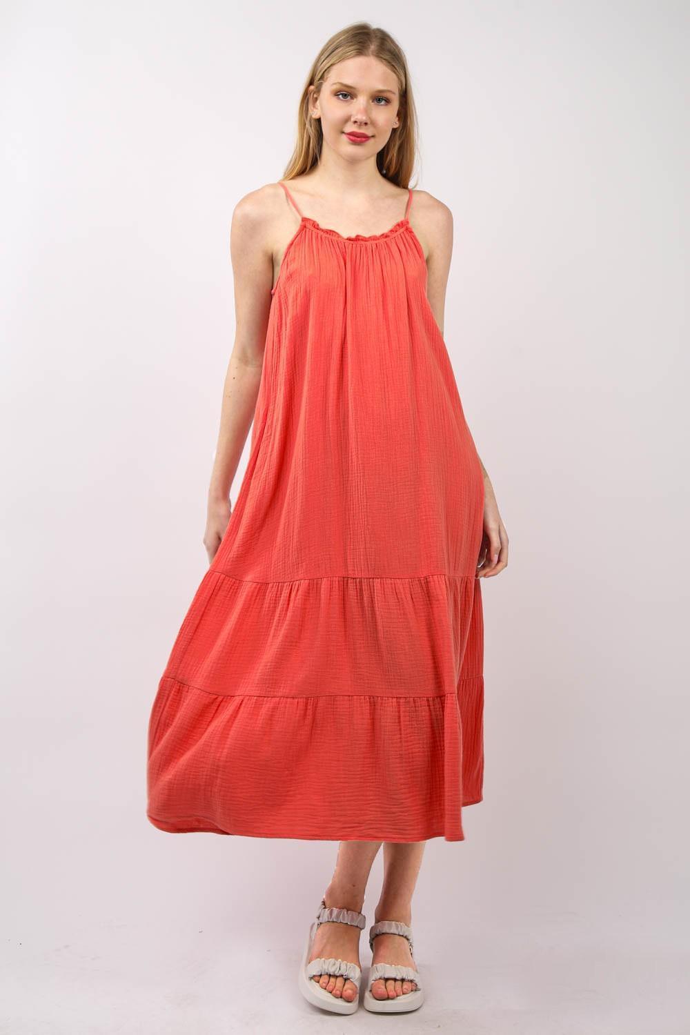 VERY J Ruffled A-Line Midi Cami Dress - ClubOn
