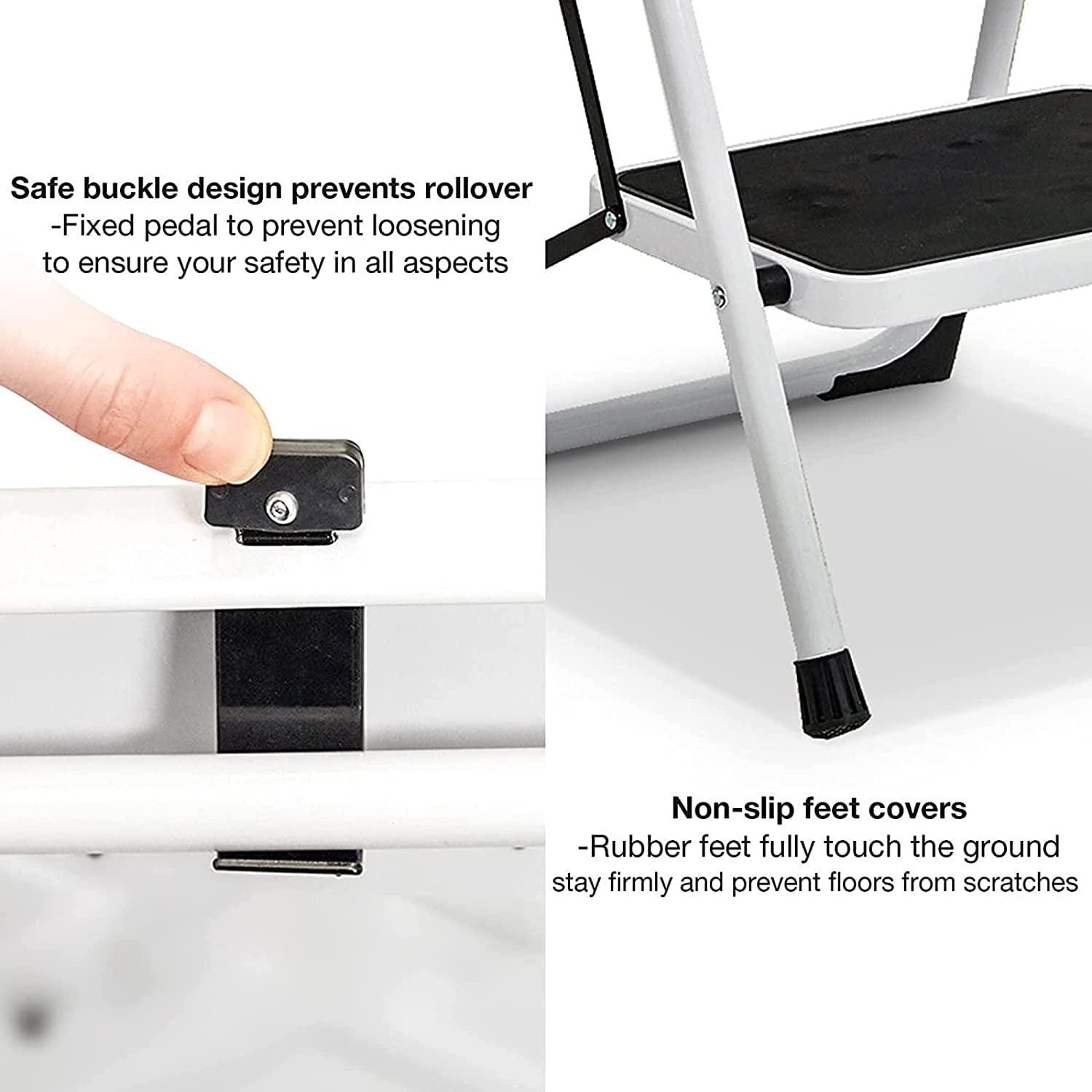 WAYPLUS 2-Step Steel Ladder – Folding Portable Step Stool with Non-Slip Feet, Rubber Pads, 330lb Capacity - ClubOn