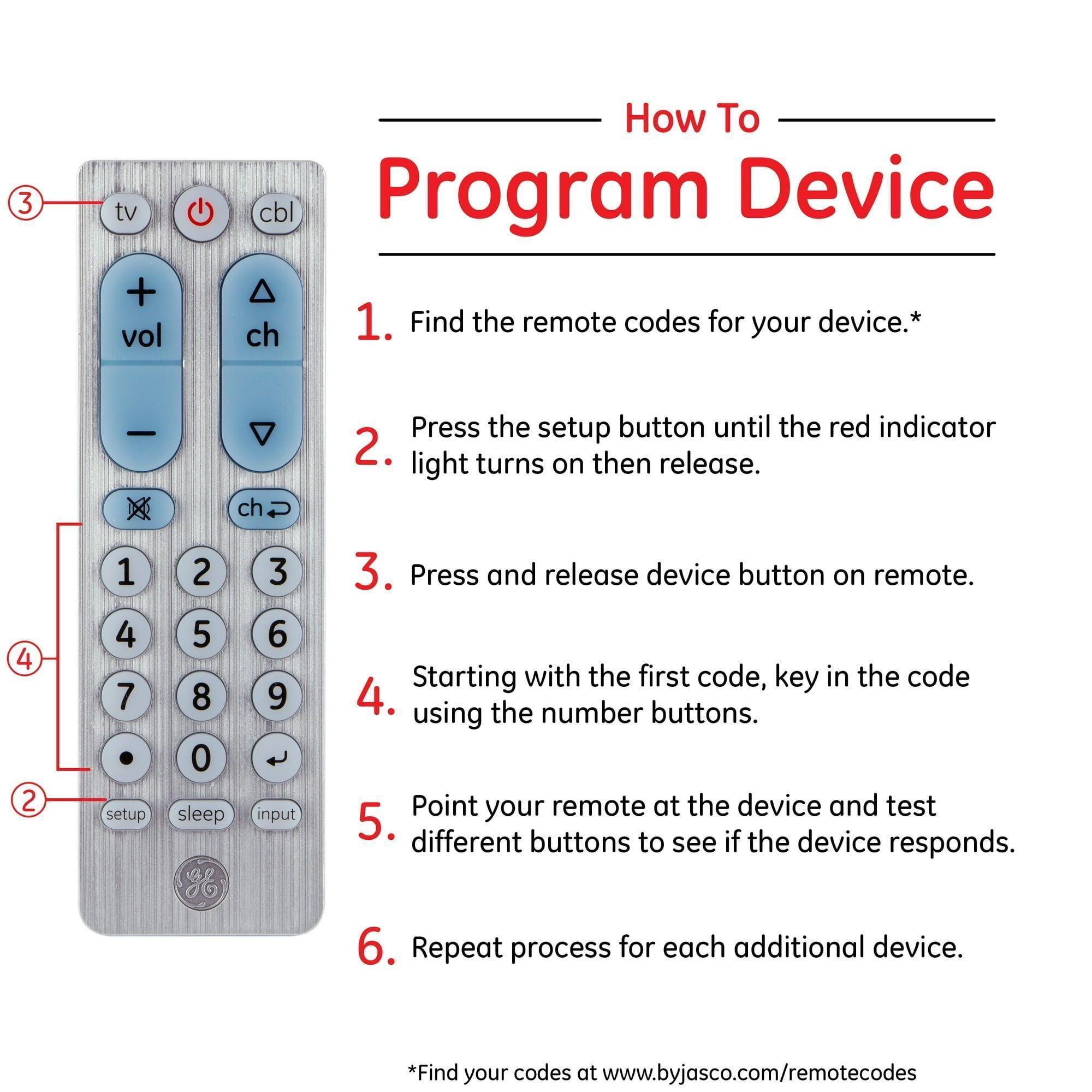 GE 2-Device Big Button Universal TV Remote Control – Easy-to-Use Silver, Model 69882 - ClubOn