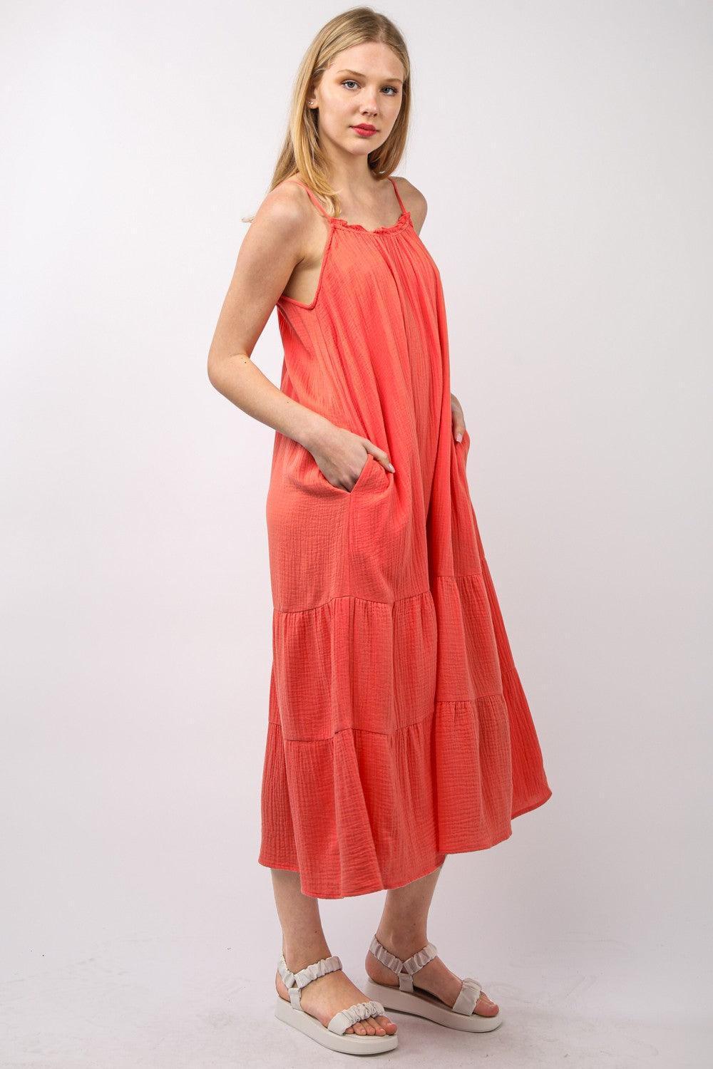 VERY J Ruffled A-Line Midi Cami Dress - ClubOn