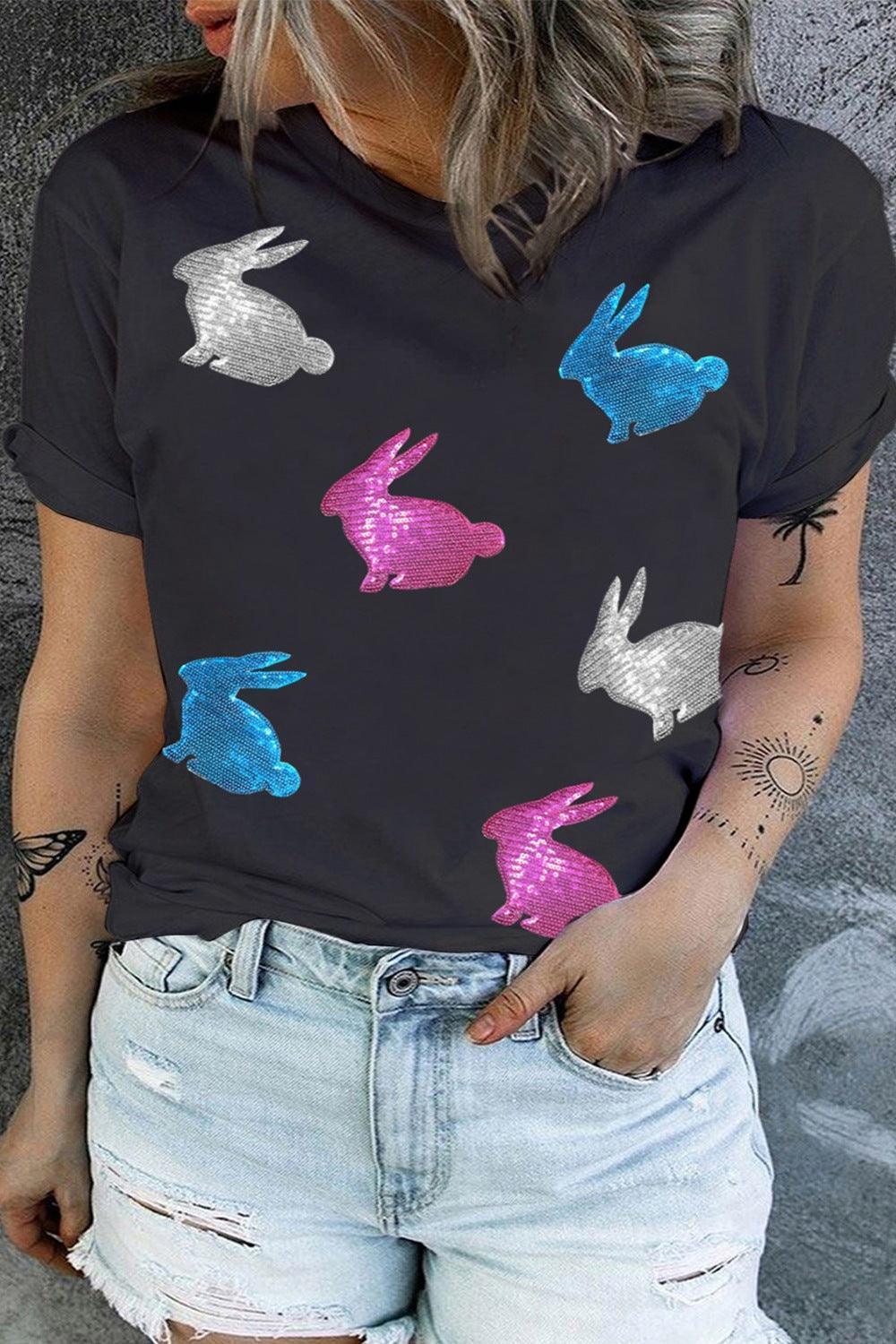 Plus Size Rabbit Round Neck Short Sleeve T-Shirt - ClubOn