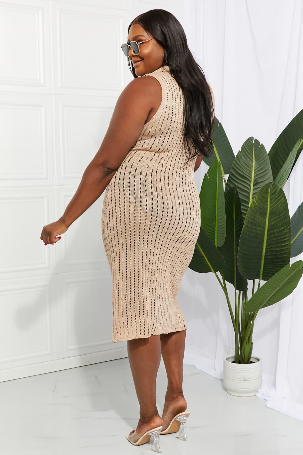 Openwork Johnny Collar Cover Up Dress - ClubOn