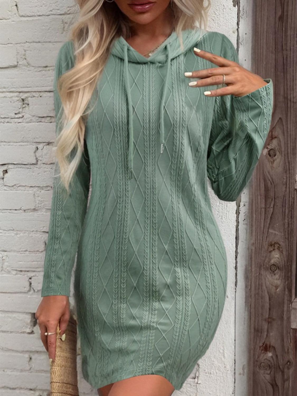 Drawstring Hooded Sweater Dress - ClubOn