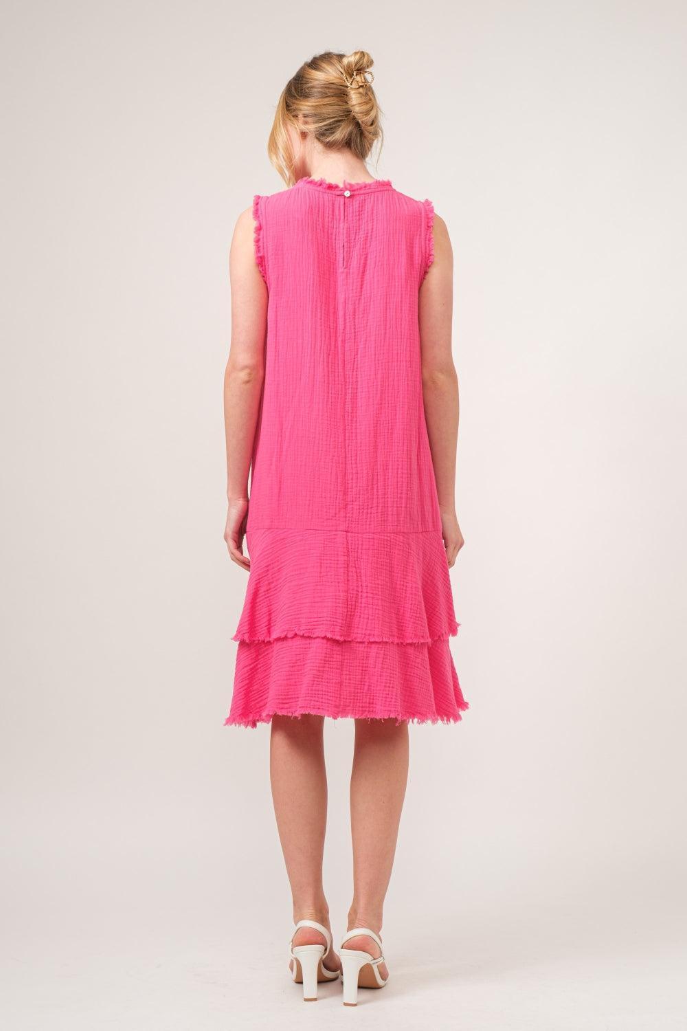 And The Why Washed Fringe Detail Tiered Dress - ClubOn