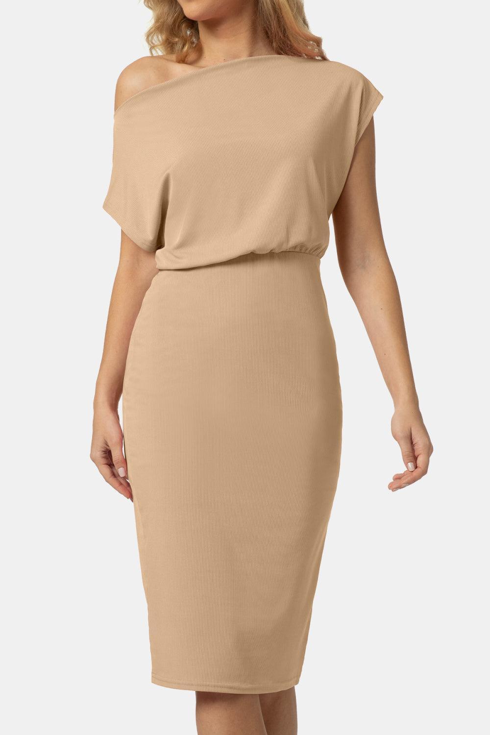 Boat Neck Short Sleeve Knee-Length Dress - ClubOn