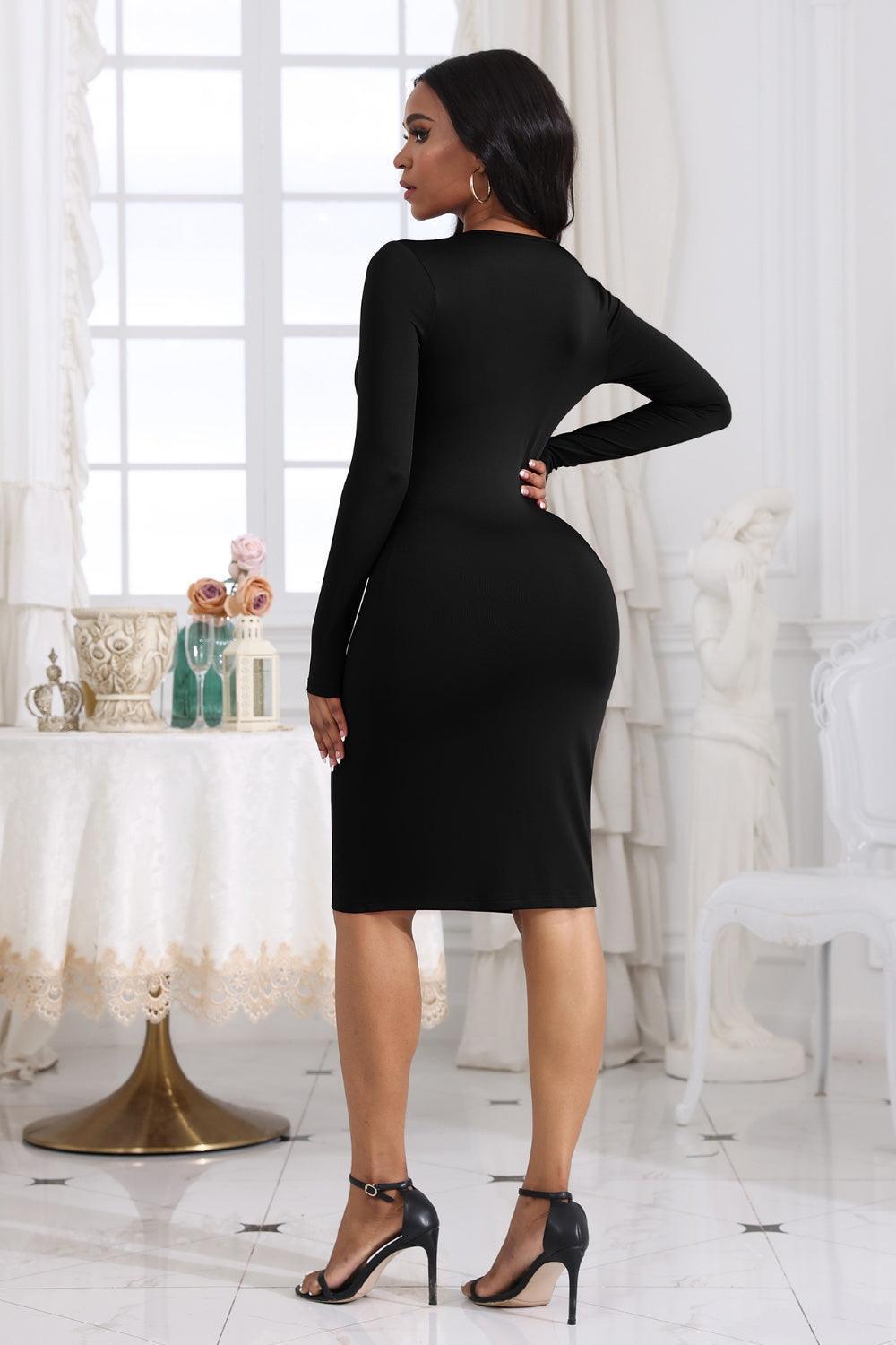 Cutout Twisted Long Sleeve Dress - ClubOn