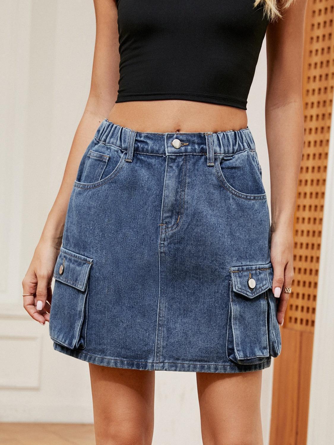 High Waist Denim Skirt - ClubOn