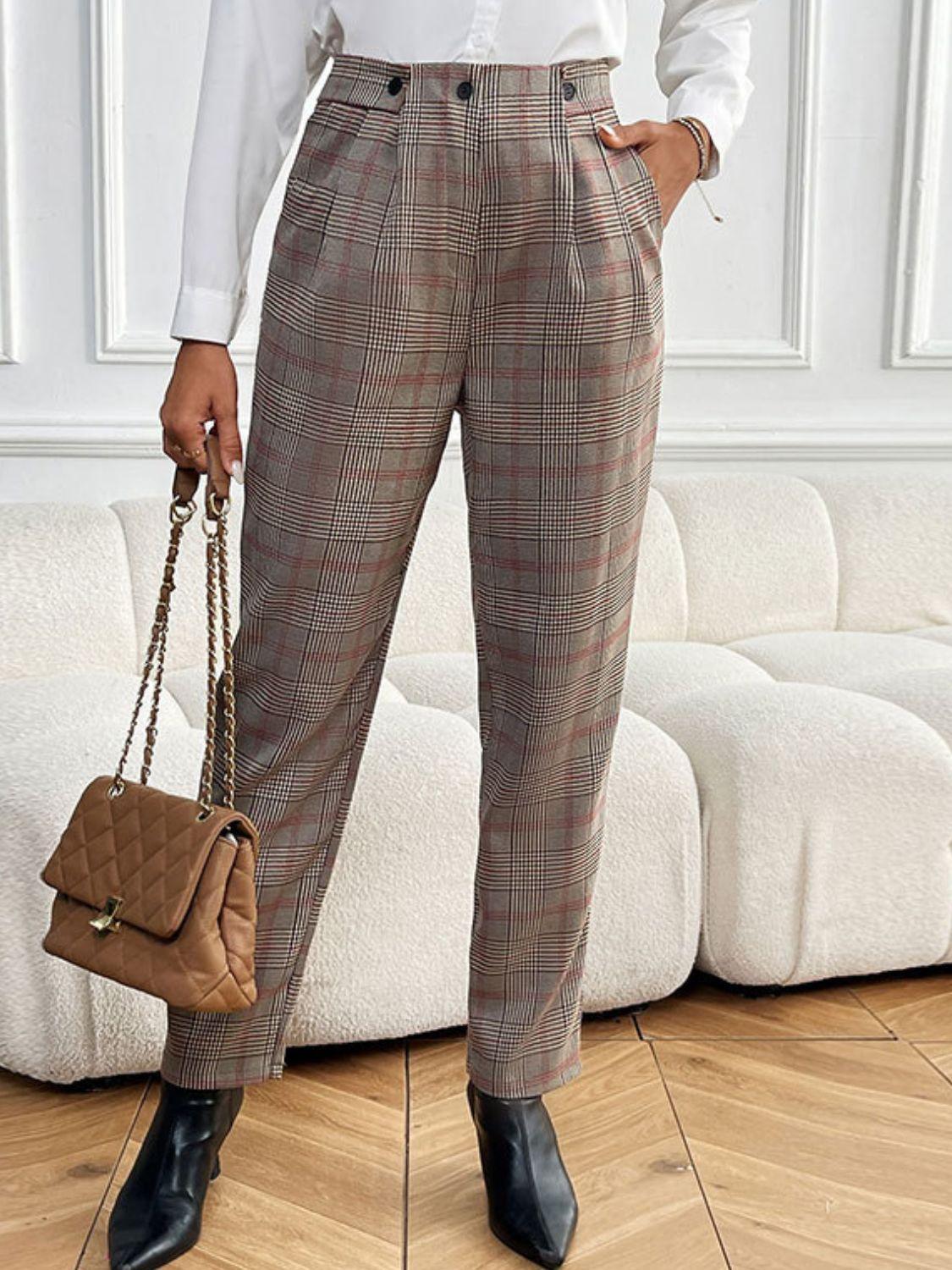 Perfee Plaid Straight Pants – Stylish & Versatile - ClubOn