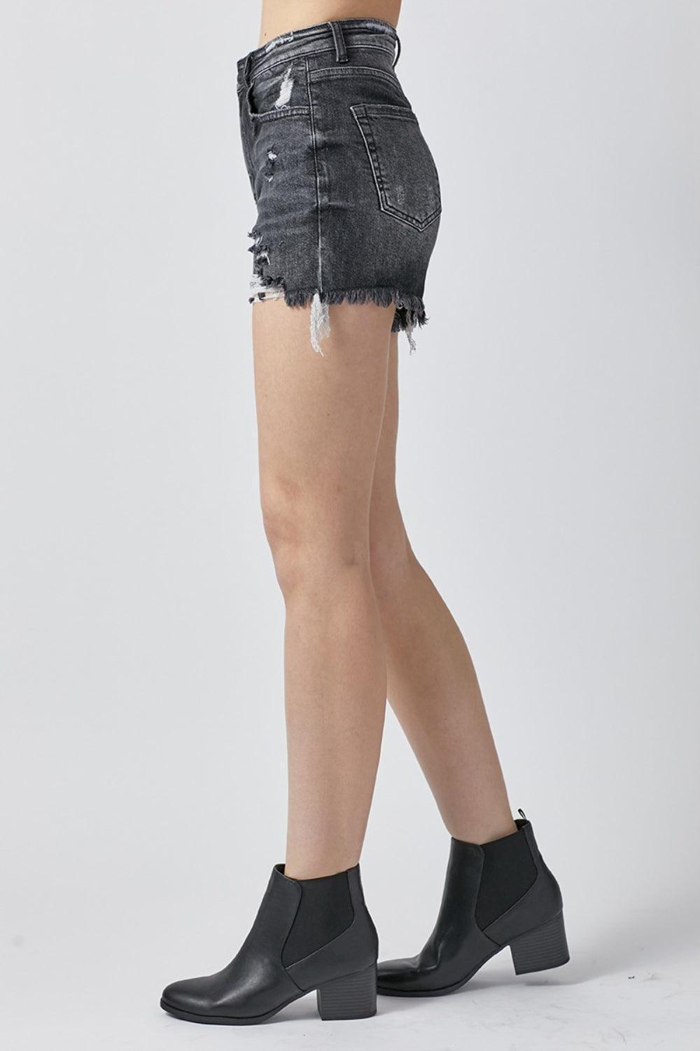 RISEN Full Size High Rise Distressed Denim Shorts - ClubOn