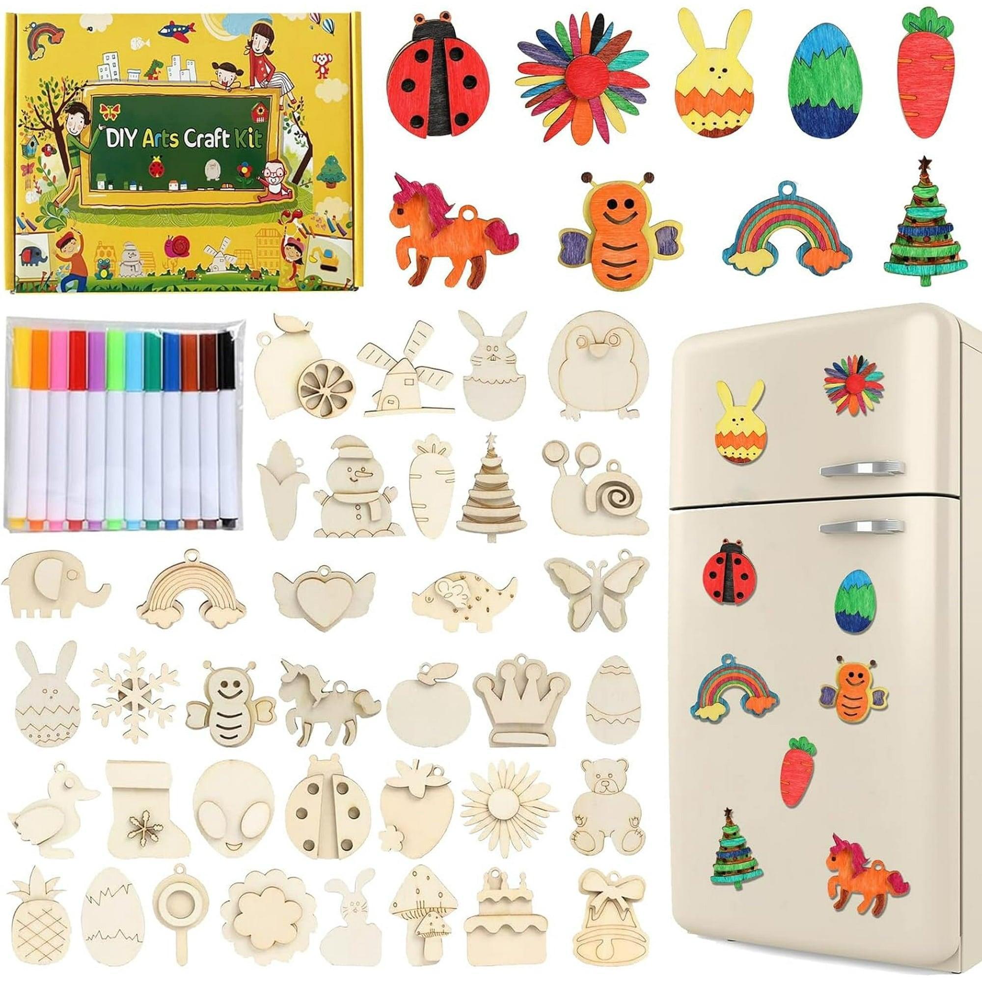 36 Pcs Wooden Magnets DIY Craft Kit, Paint Your Own Art for Kids, Ages 4-12, Birthday & Easter Gifts - ClubOn