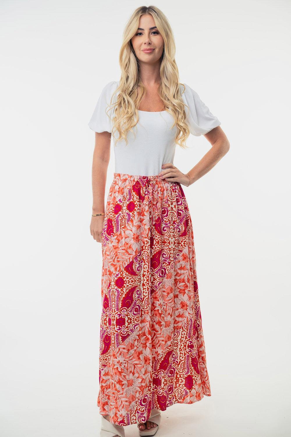 High-Waisted Floral Woven Skirt – Effortless Elegance - ClubOn