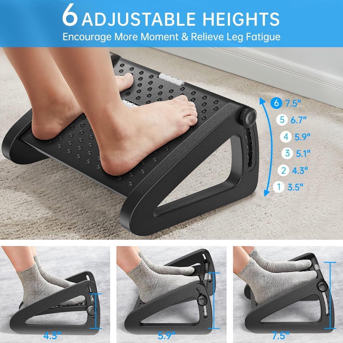 Adjustable Under Desk Footrest with 6 Height Positions & Massage Surface, Ergonomic Foot Stool for Improved Circulation (Black) - ClubOn