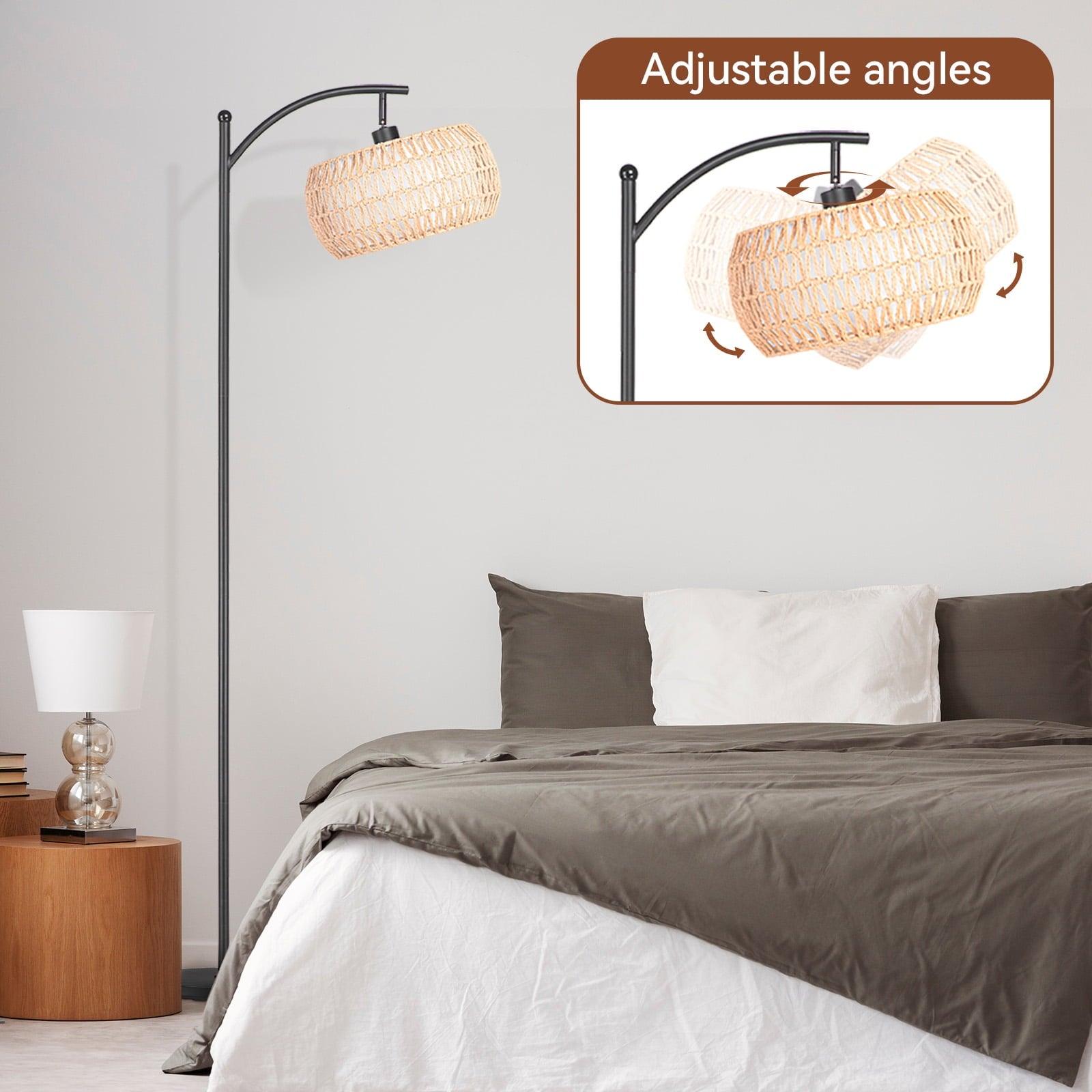 SUNMORY Dimmable Floor Lamp, Black with Rattan & Fabric Double Drum Shade – Boho Farmhouse Tall Lamp for Living Room - ClubOn