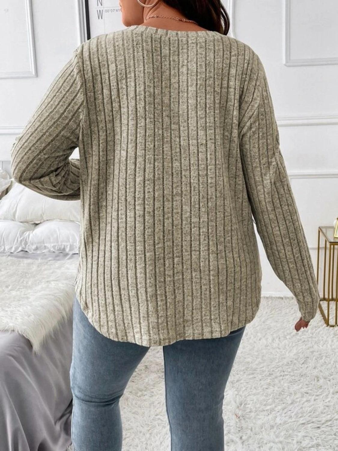 Plus Size V-Neck Long Sleeve T-Shirt - ClubOn