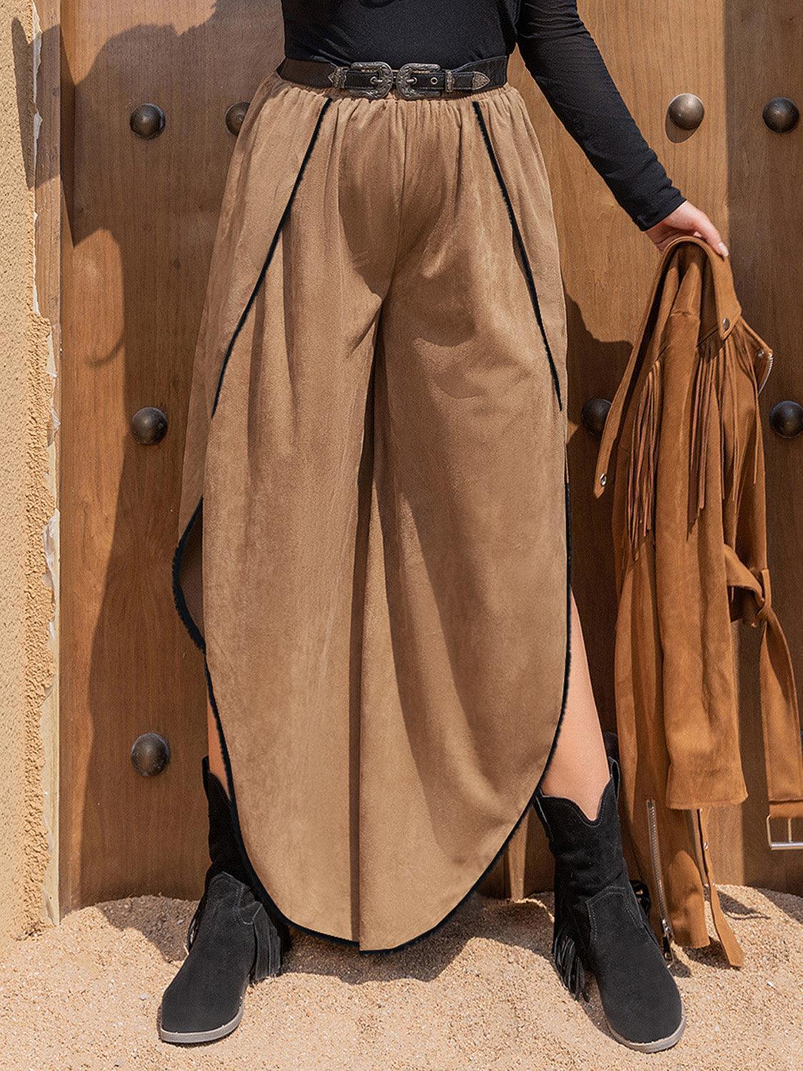 Plus Size Slit Wide Leg Pants - ClubOn