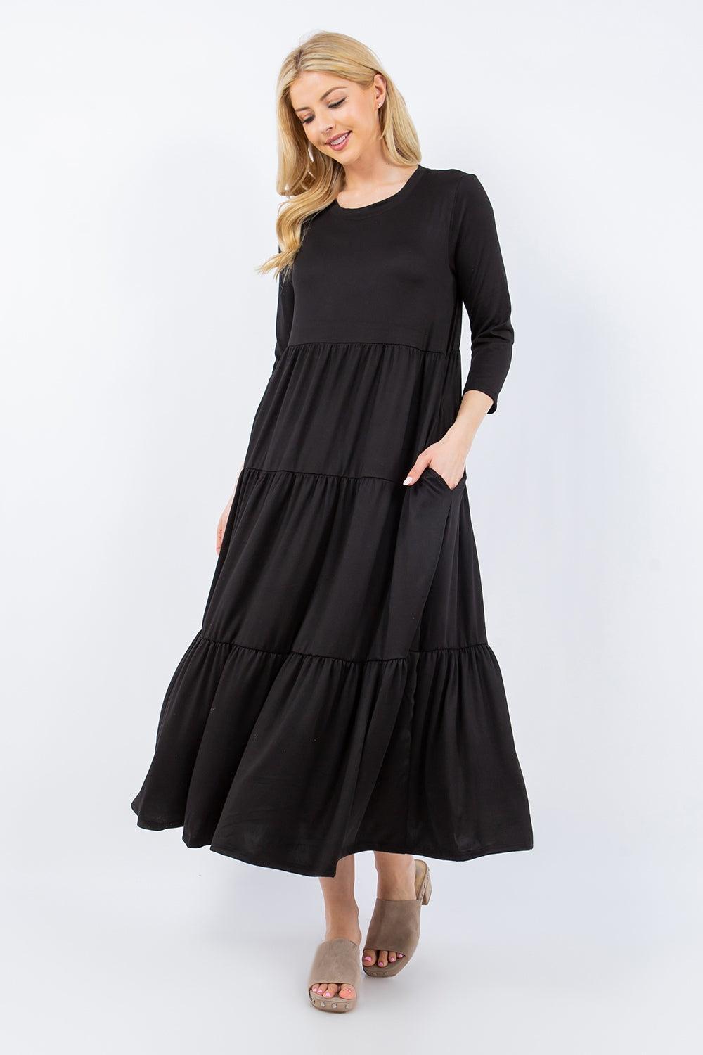 Celeste Full Size Tiered Midi Dress with Pockets - ClubOn