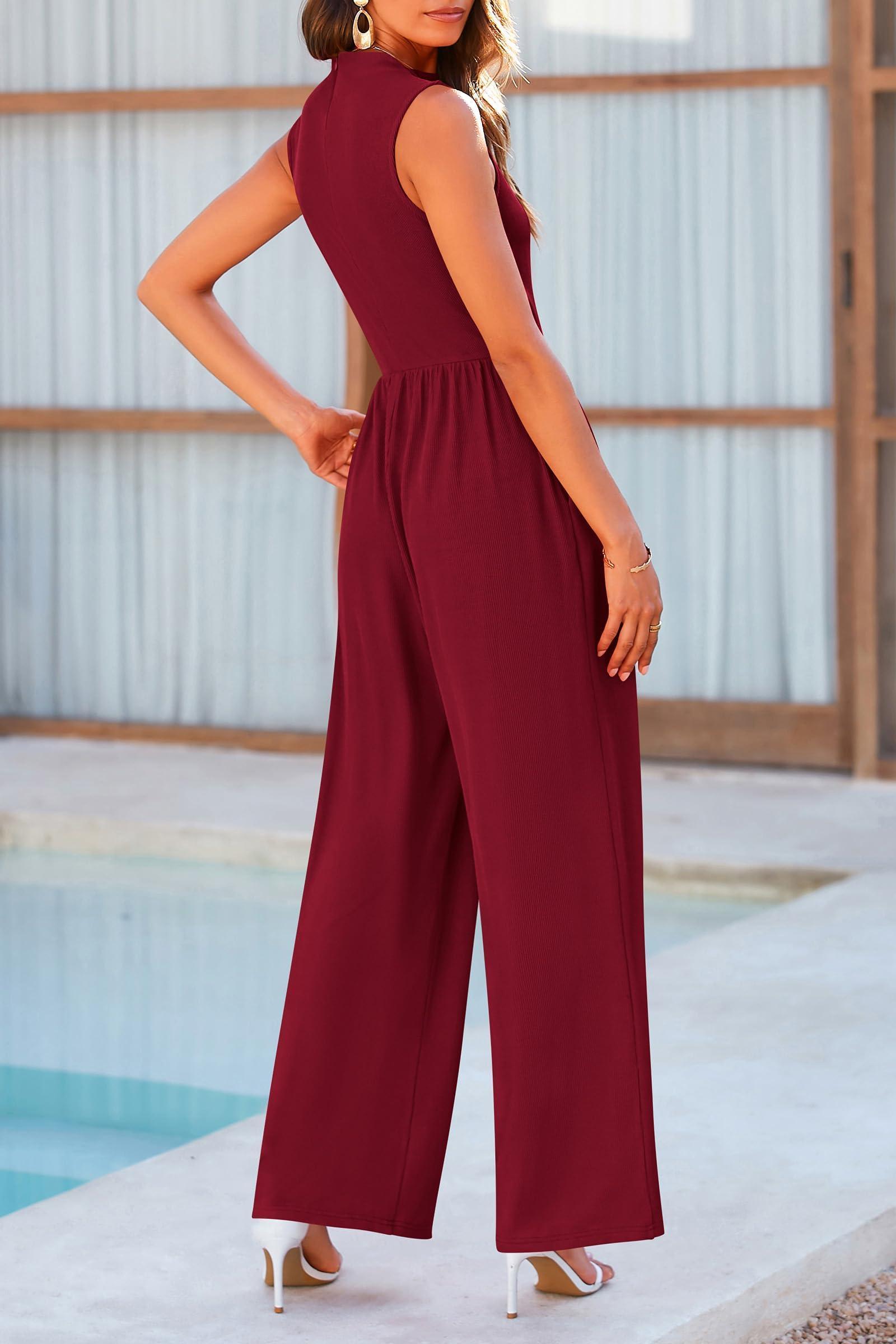 Mock Neck Sleeveless Wide Leg Jumpsuit - ClubOn