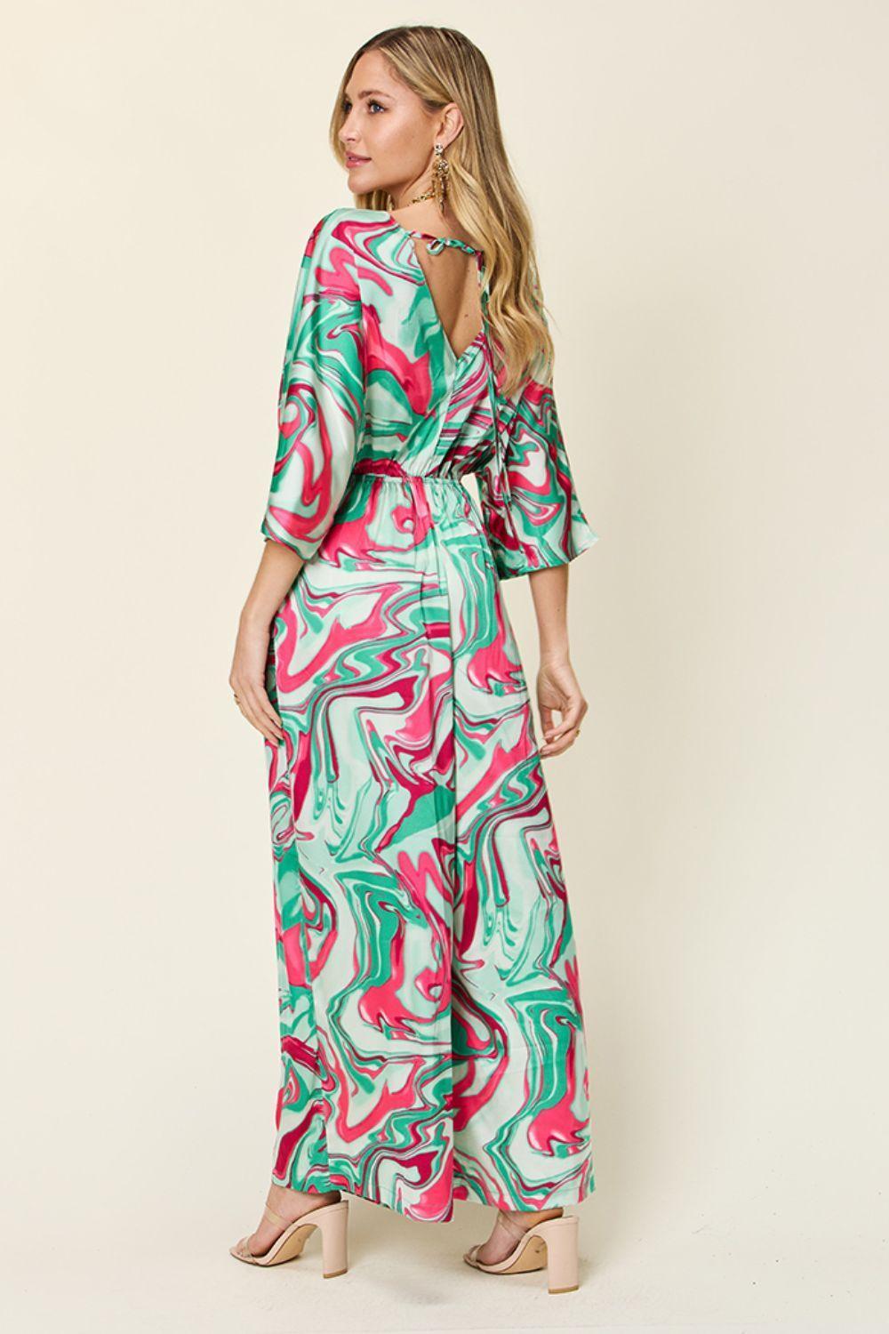 Double Take Full Size Half Sleeve Wide Leg Jumpsuit - ClubOn