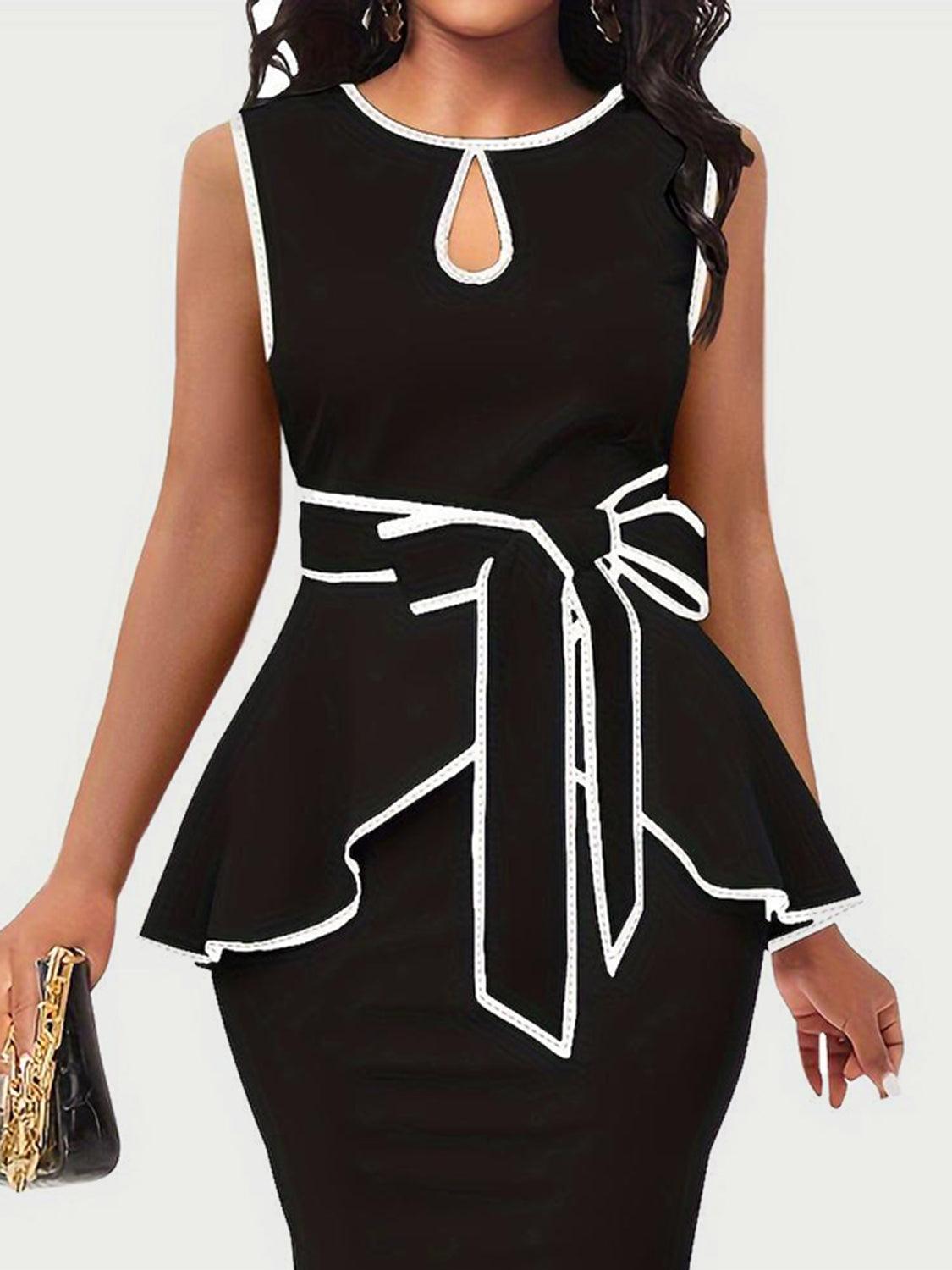 Plus Size Cutout Contrast Sleeveless Dress - ClubOn