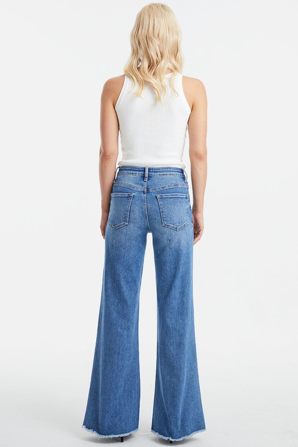BAYEAS Full Size High Waist Button-Fly Raw Hem Wide Leg Jeans - ClubOn