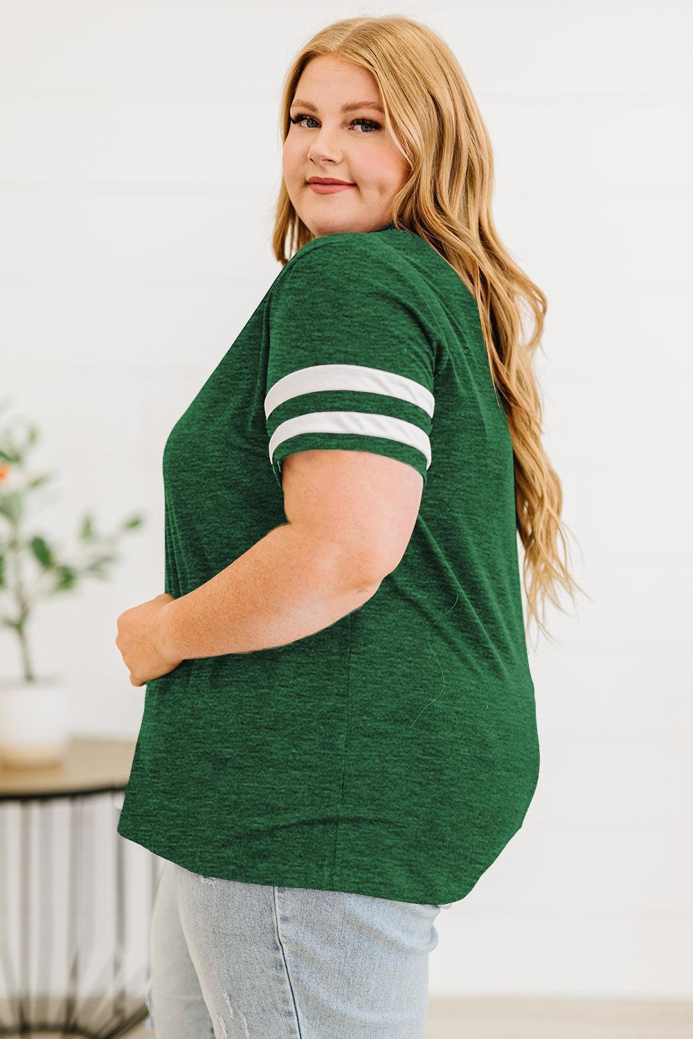 Plus Size Striped V-Neck Tee Shirt - ClubOn
