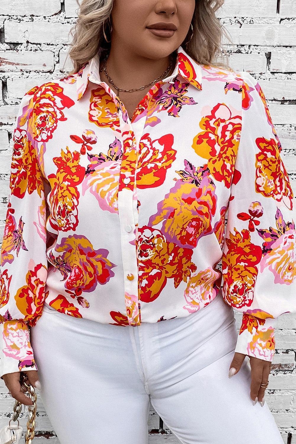 Plus Size Printed Long Sleeve Shirt - ClubOn