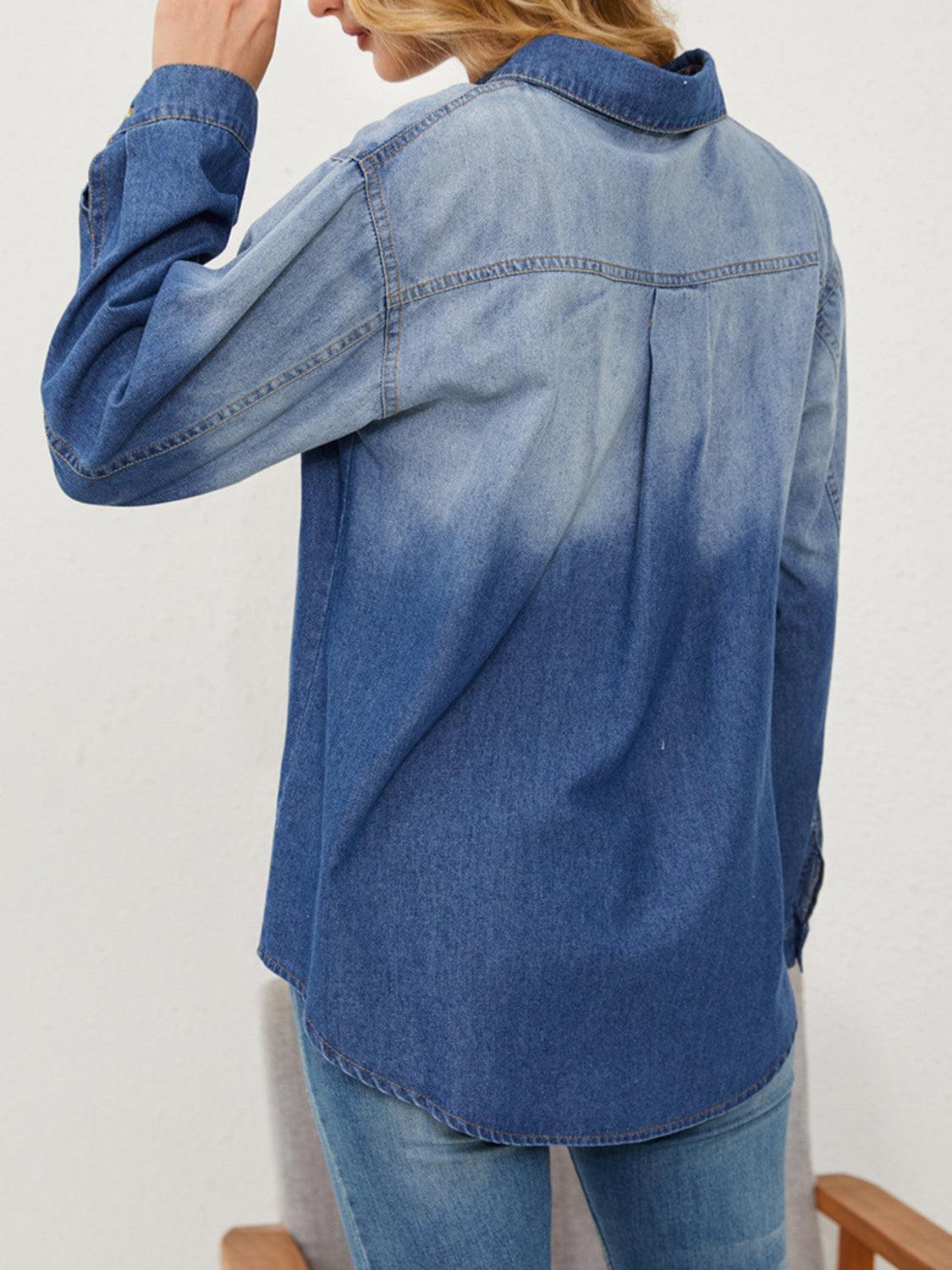 Button Up Long Sleeve Denim Jacket - ClubOn