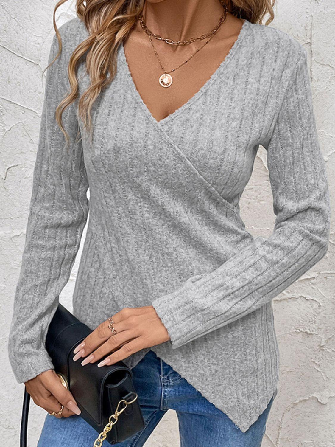 Perfee Surplice Long Sleeve T-Shirt - ClubOn
