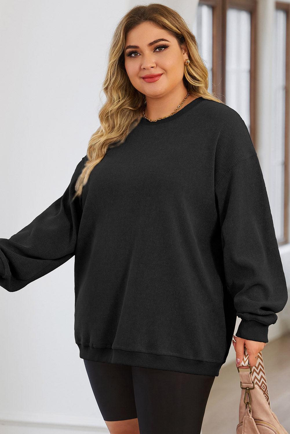 Plus Size Round Neck Dropped Shoulder Sweatshirt - ClubOn