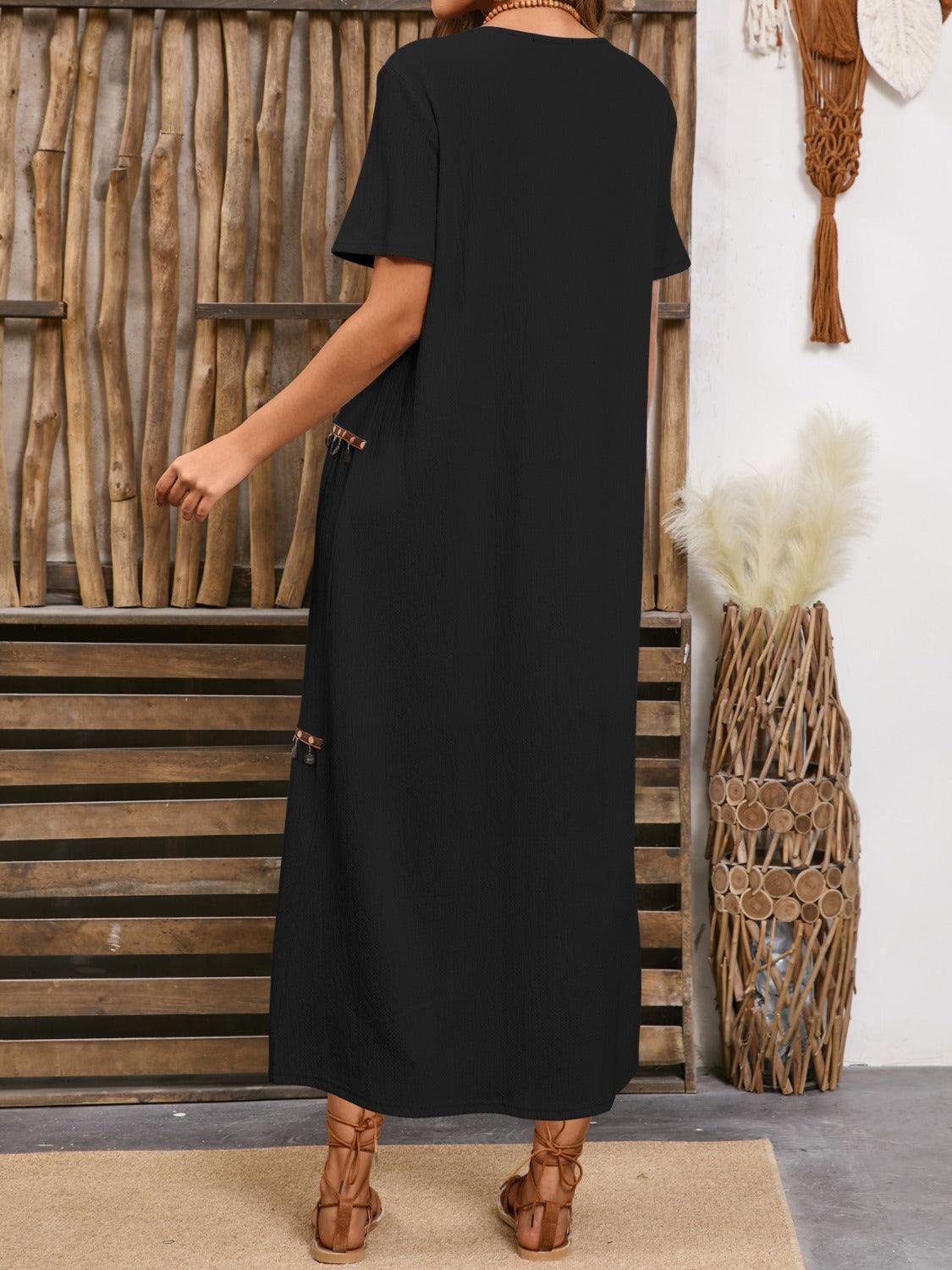 V-Neck Short Sleeve Midi Dress - ClubOn