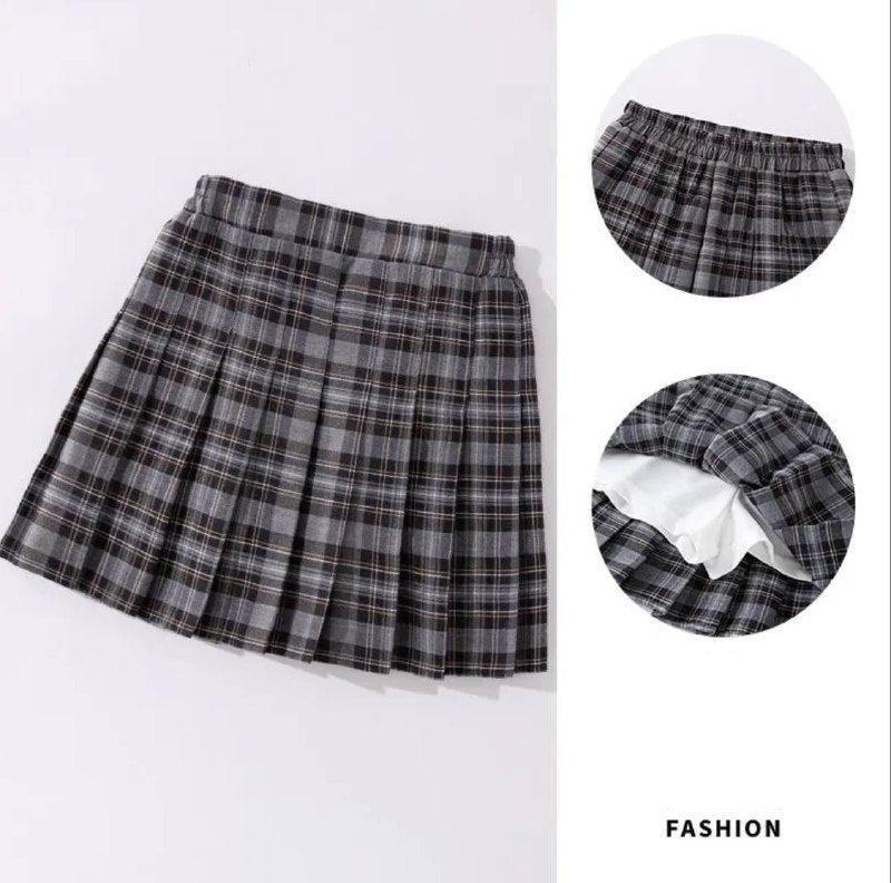 Girls High-Waist Plaid Pleated Skirt – A-Line School Uniform - ClubOn