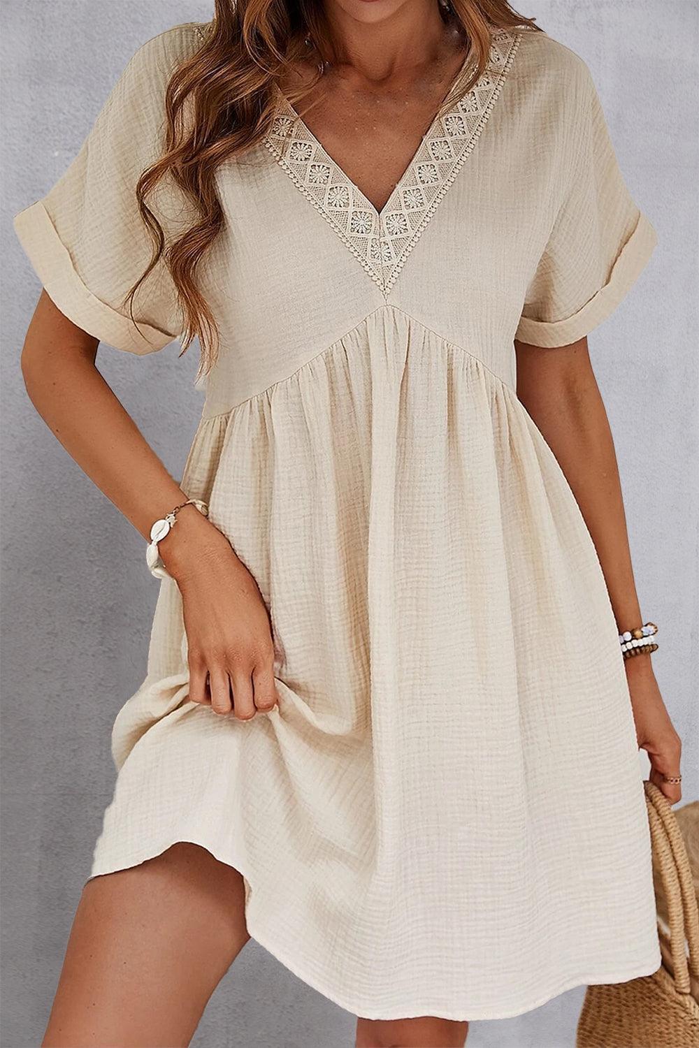 V-Neck Short Sleeve Dress - ClubOn