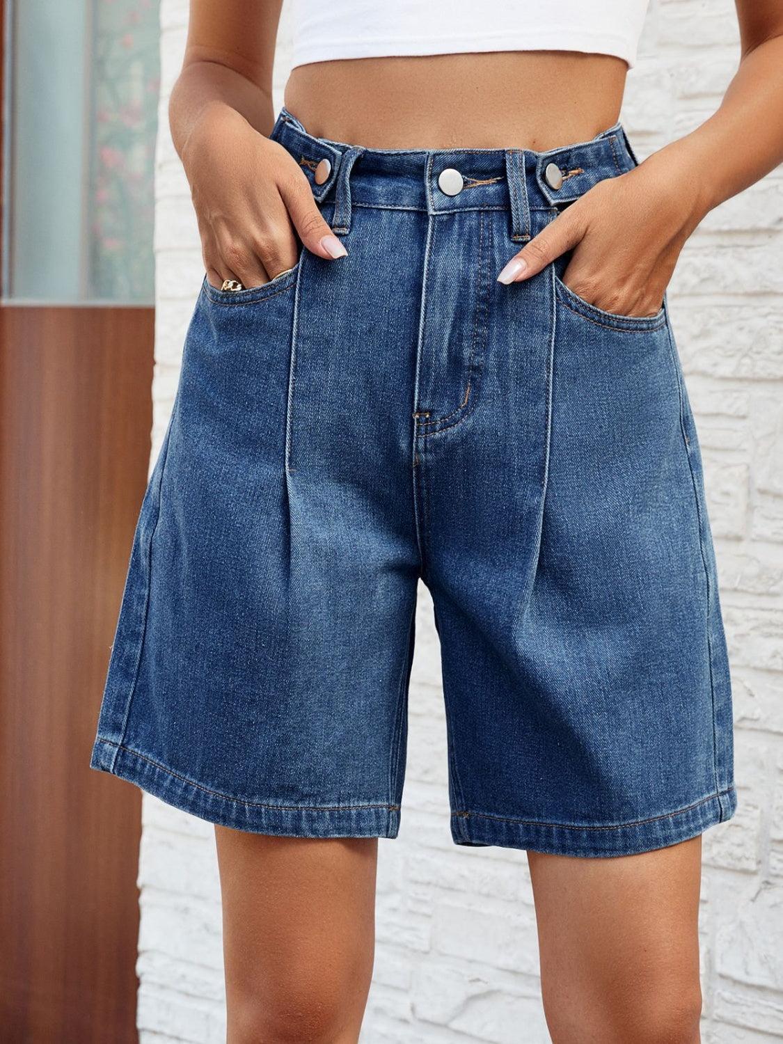 High Waist Denim Shorts with Pockets - ClubOn