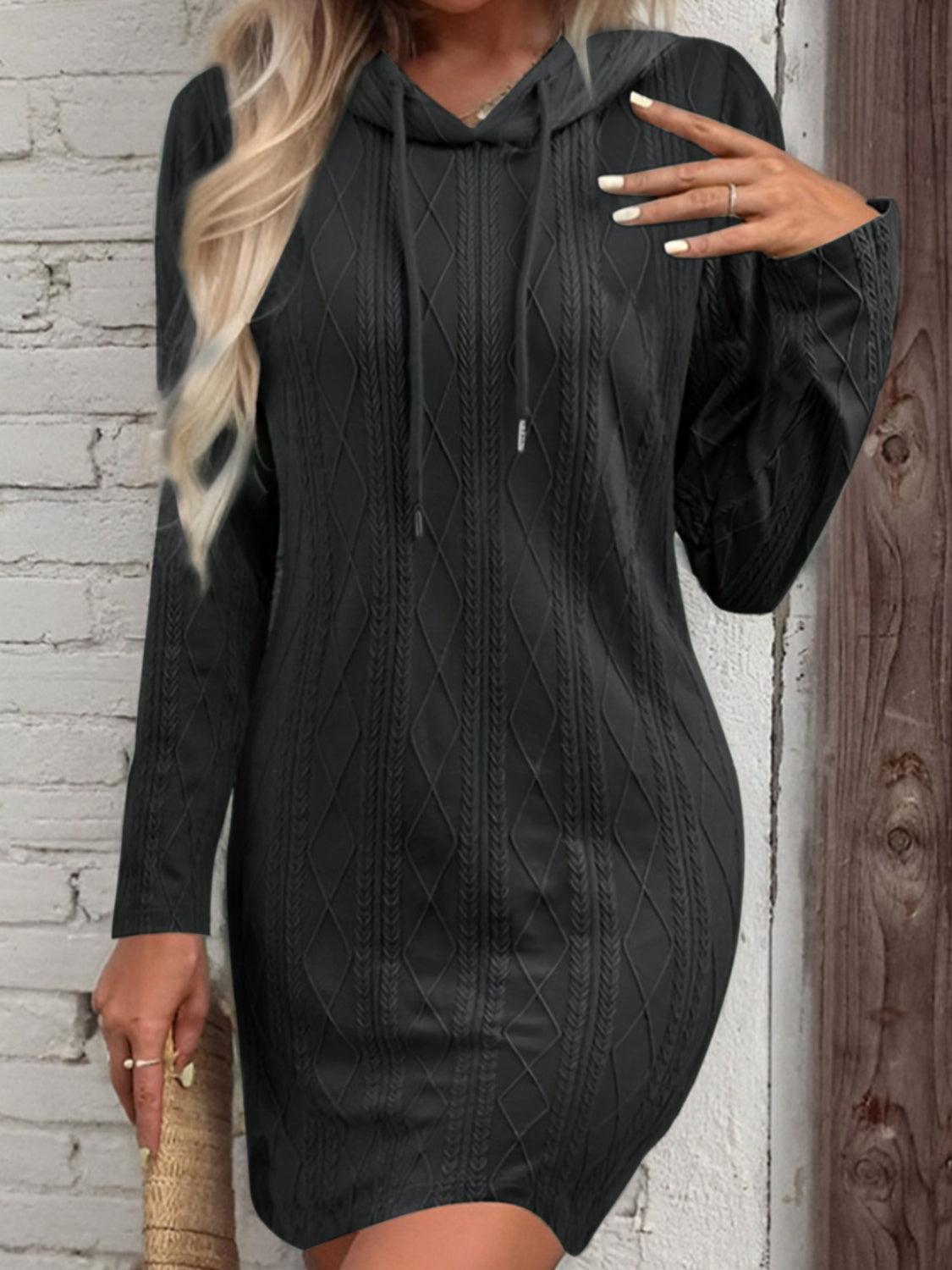 Drawstring Hooded Sweater Dress - ClubOn