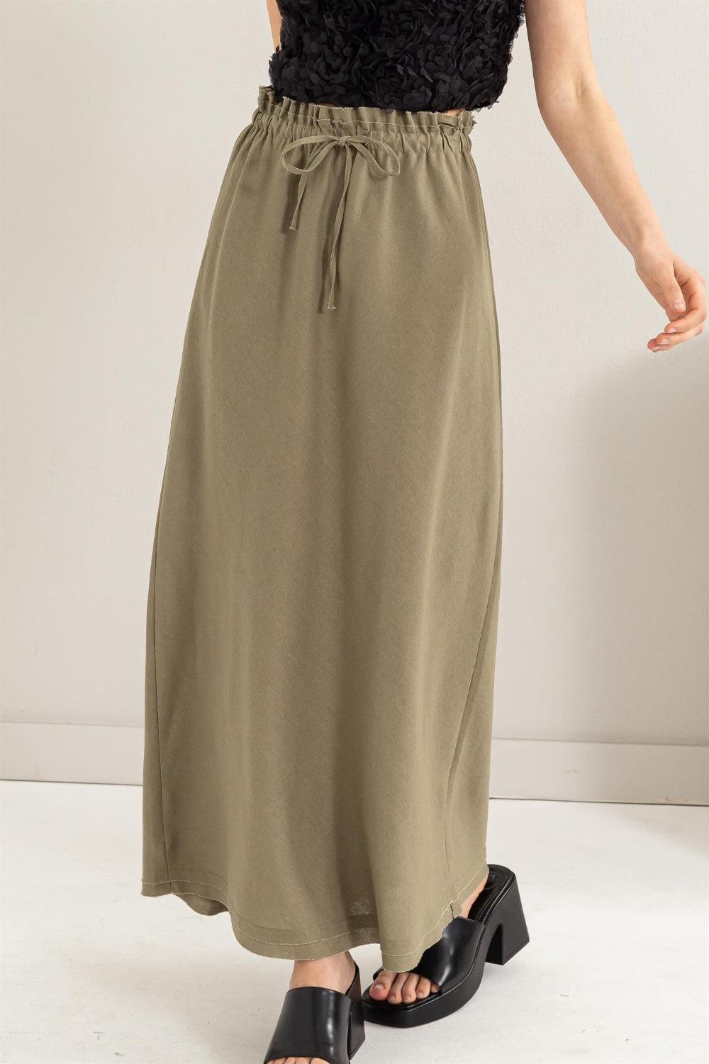 Drawstring Washed Linen Maxi Skirt – Effortless Summer Style - ClubOn
