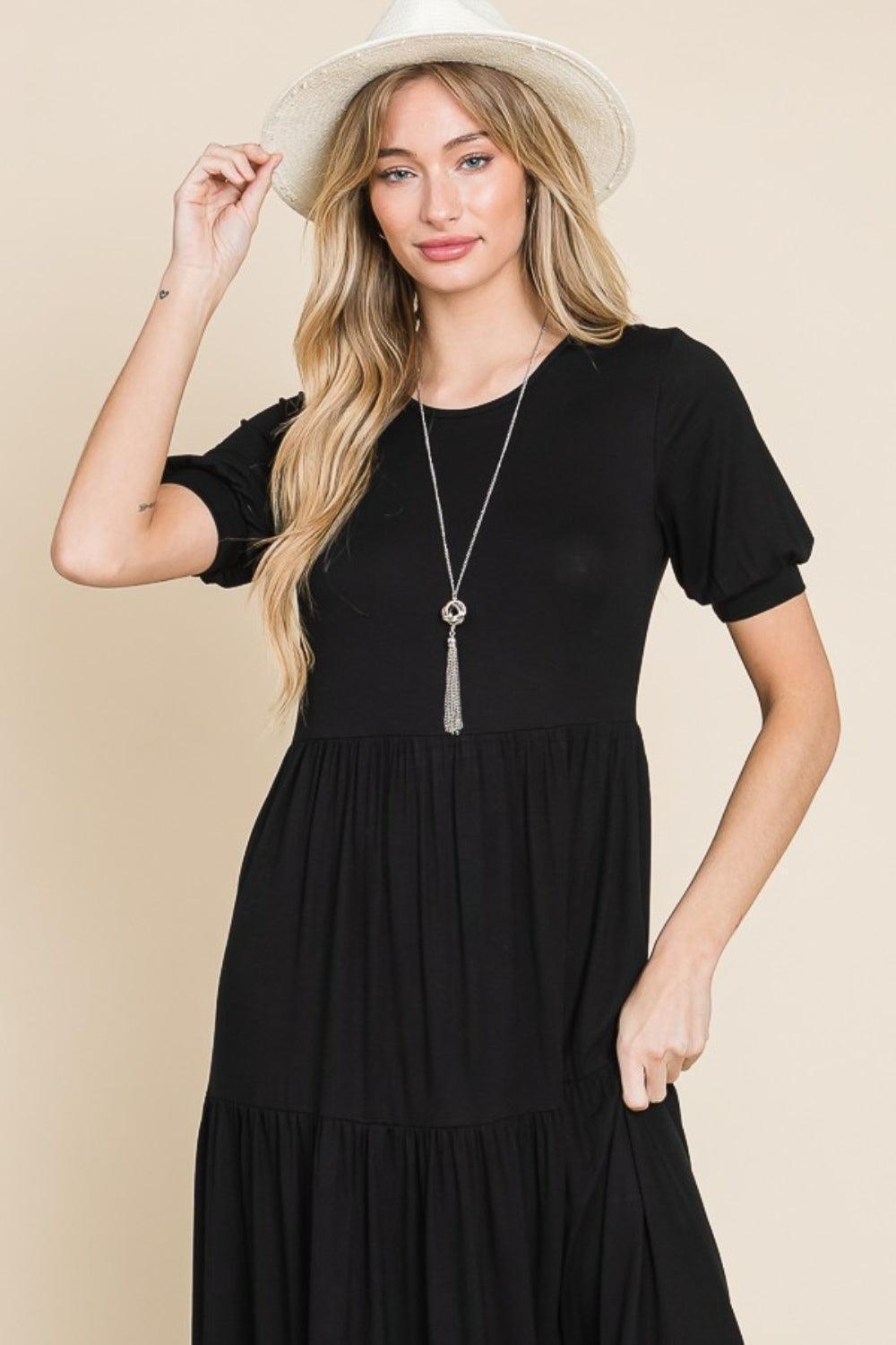 BOMBOM Short Sleeve Tiered Maxi Dress - ClubOn