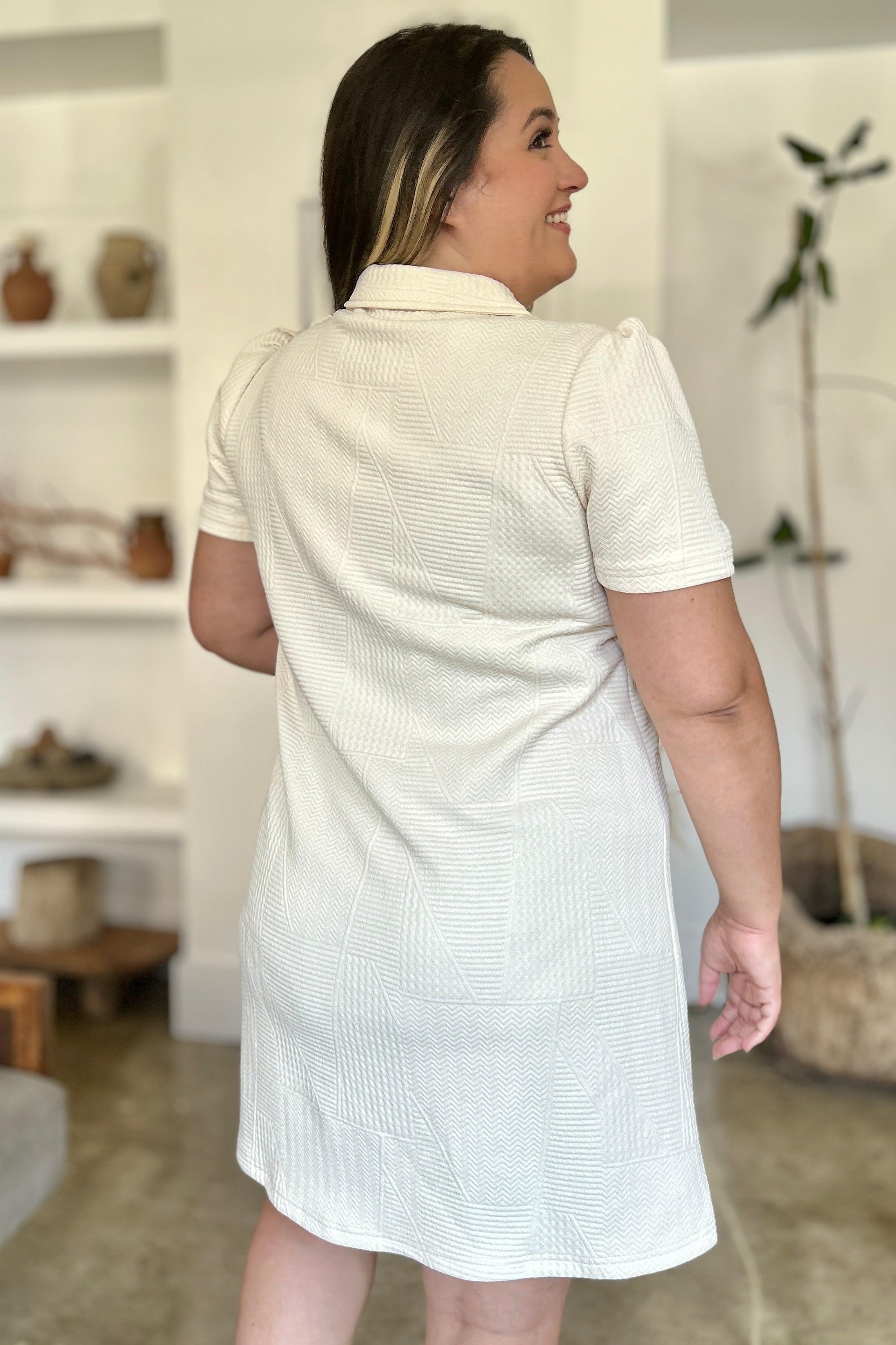 Double Take Full Size Texture Short Sleeve Dress - ClubOn