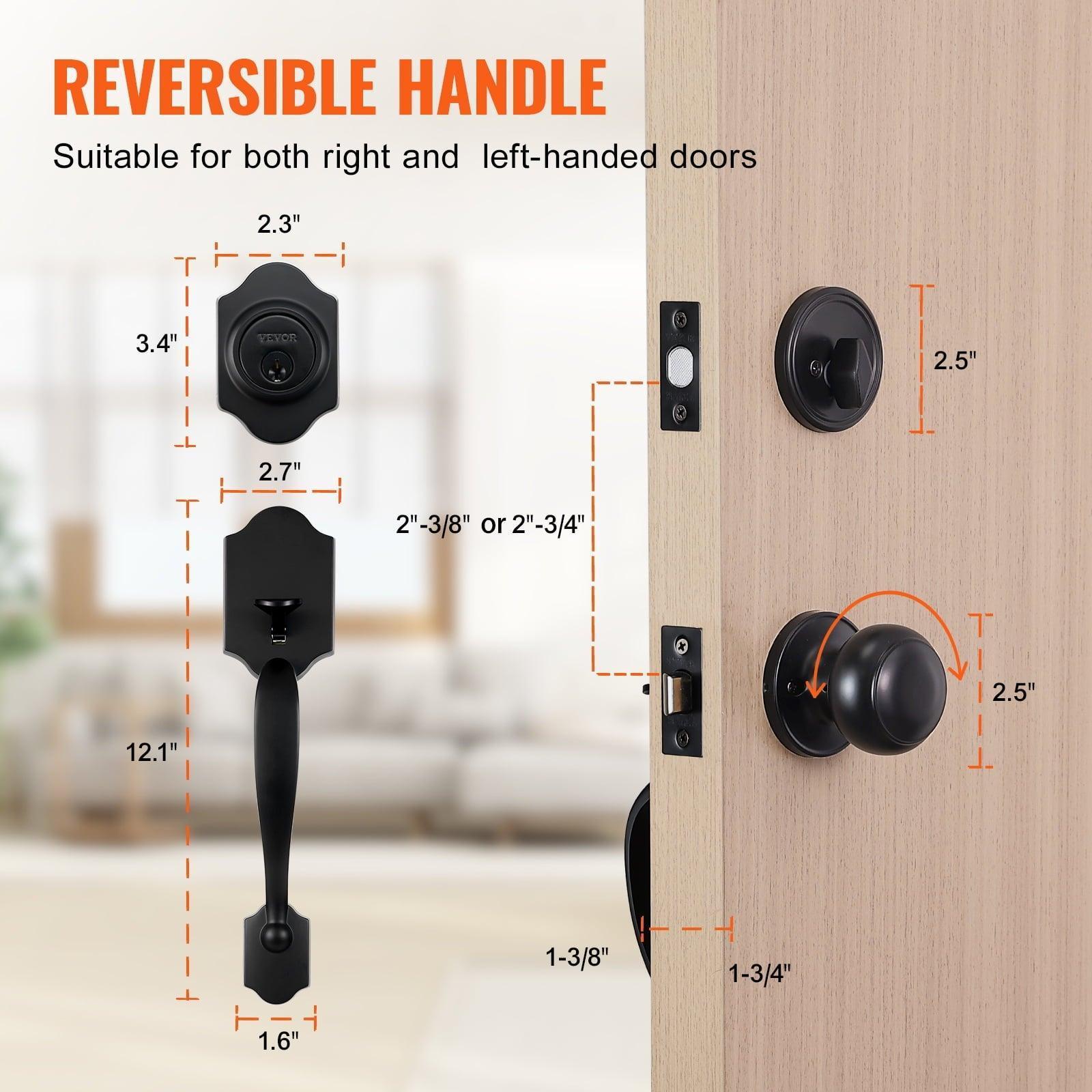 SKYSHALO Black Front Door Handle & Deadbolt Set, Reversible Knob, Modern Single Cylinder Lock - ClubOn