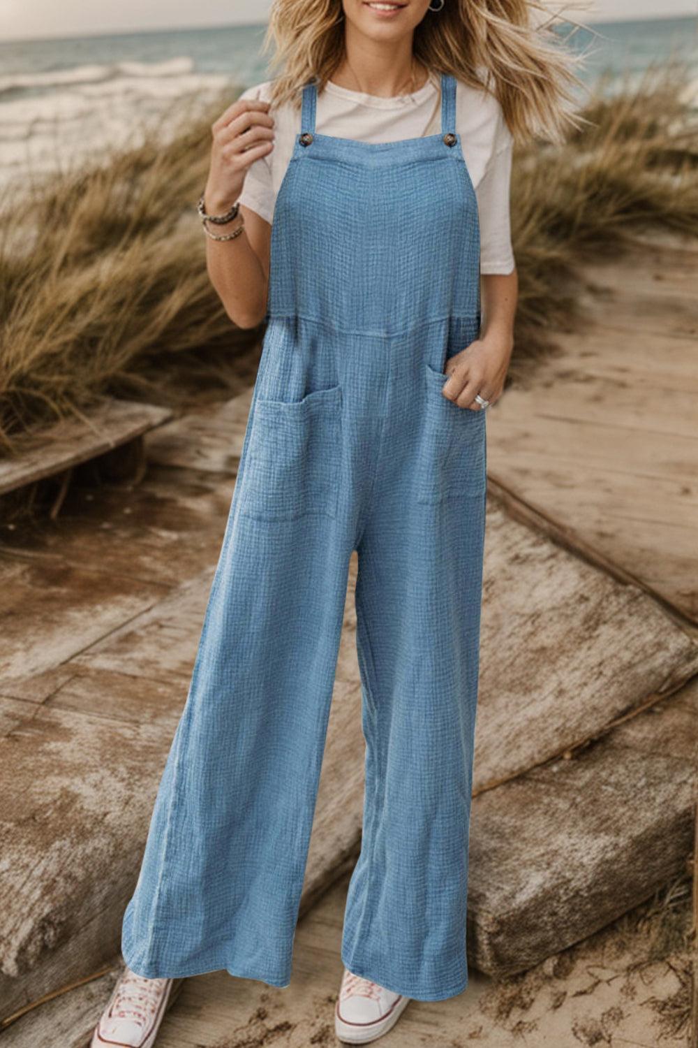 Full Size Wide Leg Front Pocket Jumpsuit - ClubOn