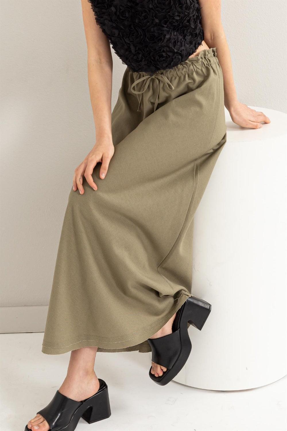 Drawstring Washed Linen Maxi Skirt – Effortless Summer Style - ClubOn