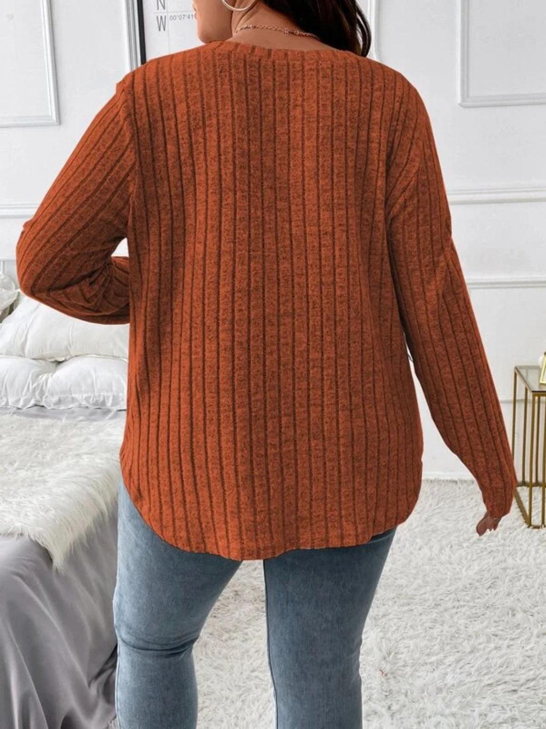 Plus Size V-Neck Long Sleeve T-Shirt - ClubOn