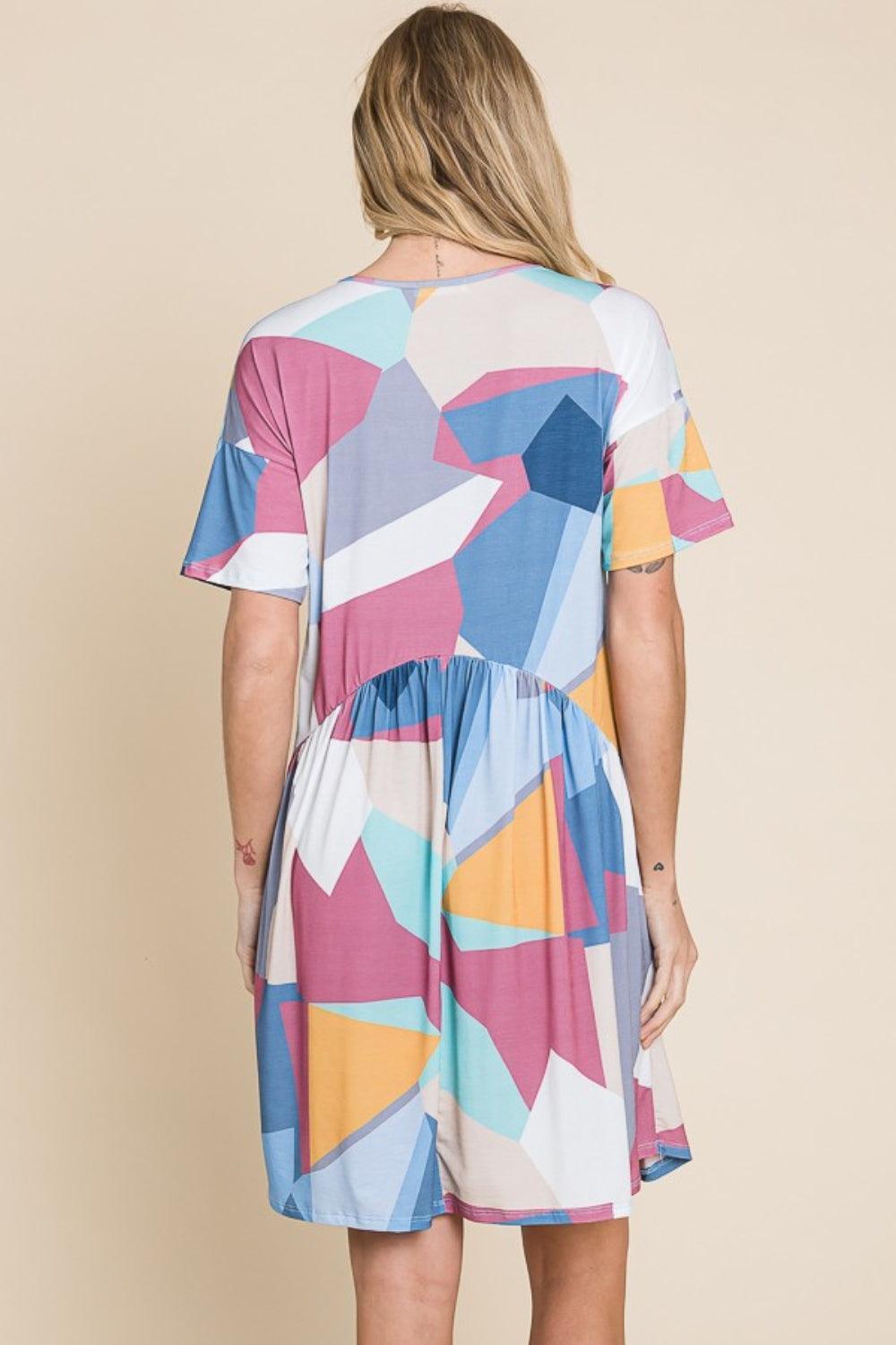 BOMBOM Ruched Color Block Short Sleeve Dress - ClubOn
