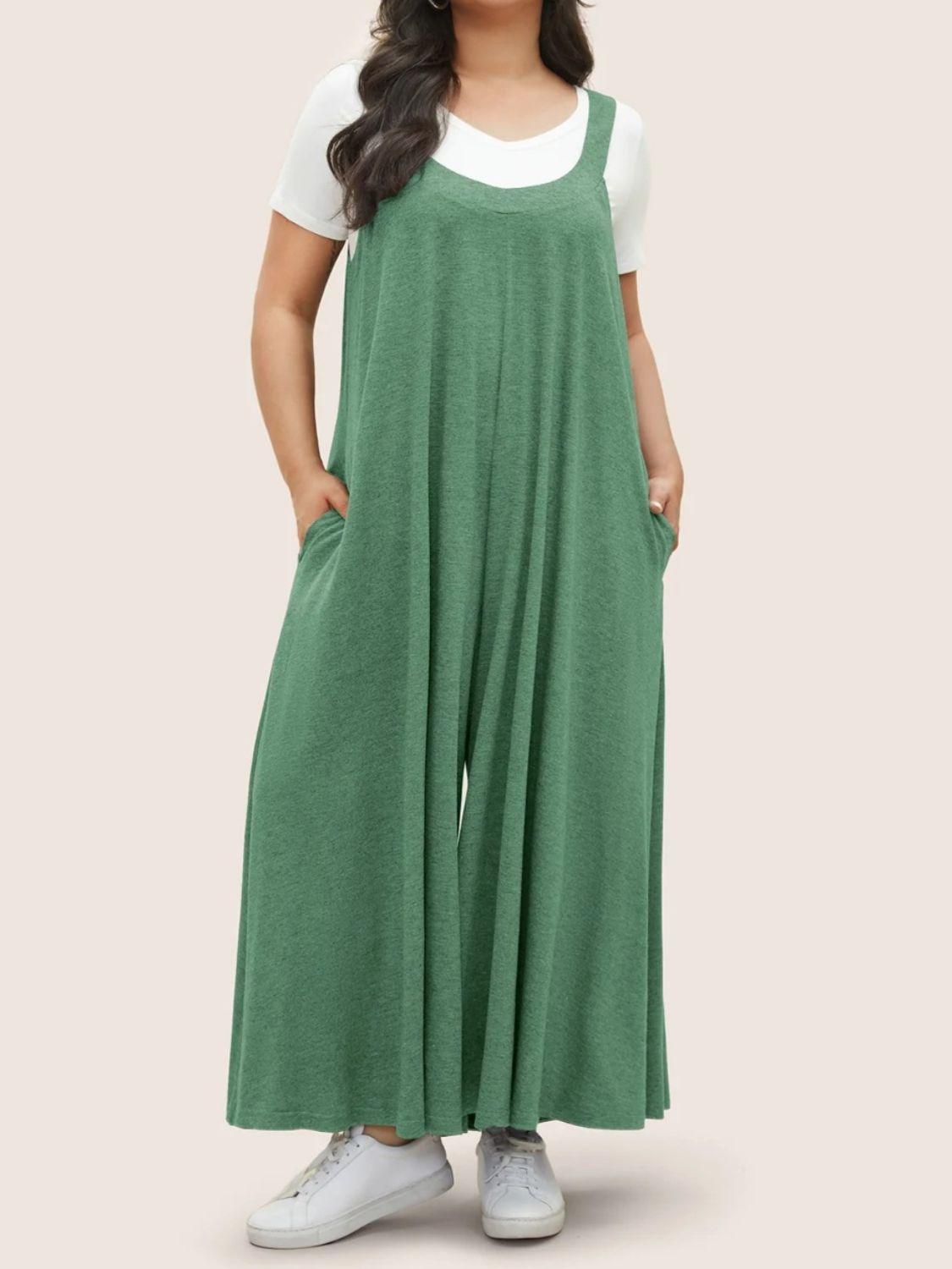Full Size Pocketed Wide Leg Overalls - ClubOn