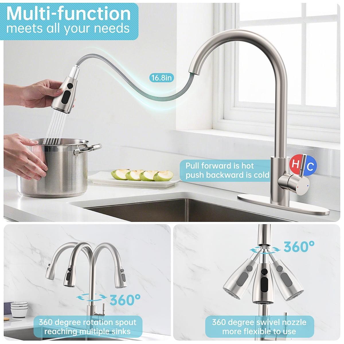 High Arc Kitchen Sink Faucet with Pull Down Sprayer - Single Handle - ClubOn