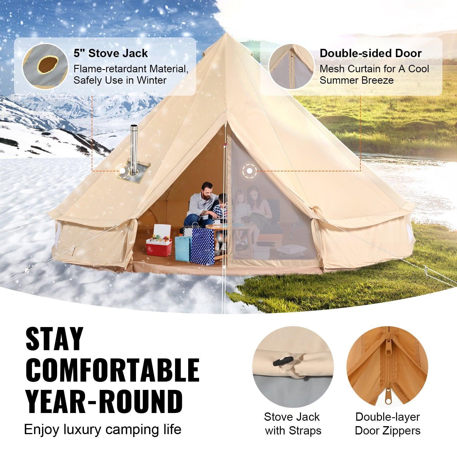 SKYSHALO 4m Canvas Bell Tent, 4-Season Yurt Camping Tent with Stove Jack (13.12ft) - ClubOn