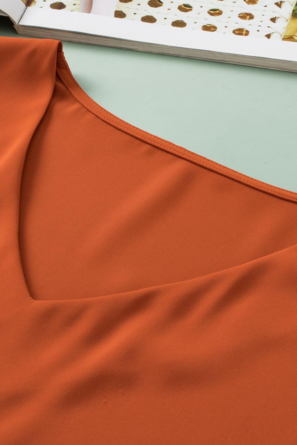 Plus Size V-Neck Petal Sleeve Blouse - ClubOn