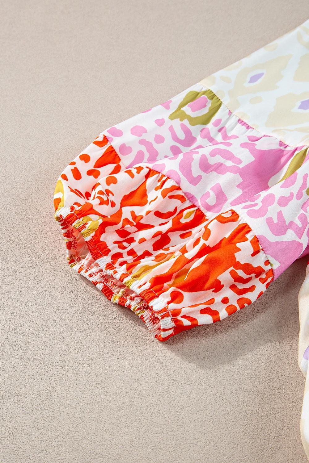 Plus Size Printed Notched Half Sleeve Dress - ClubOn