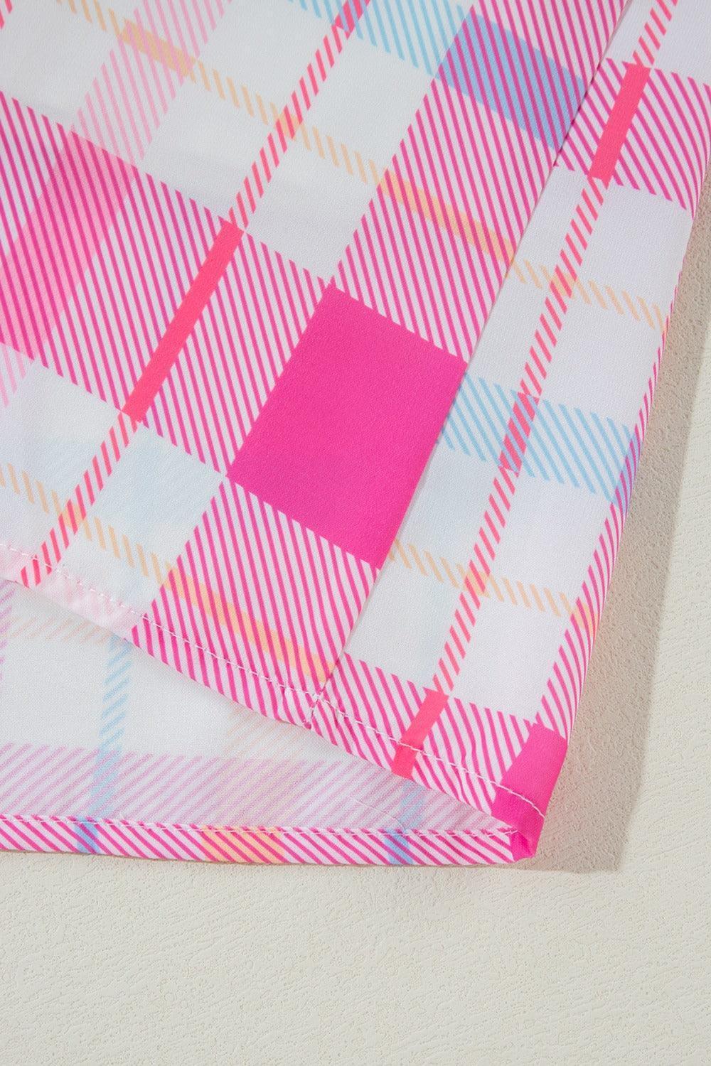 Tied Plaid Round Neck Short Sleeve Dress - ClubOn