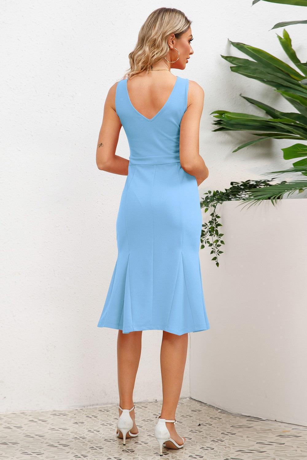 Wide Strap Wrap Fishtail Dress - ClubOn